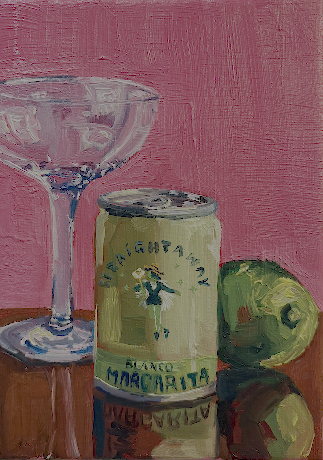 "Blanco Margarita (Cocktail in a Can I)." 2026. Oil on Canvas. 7 x 5 in. $150.
