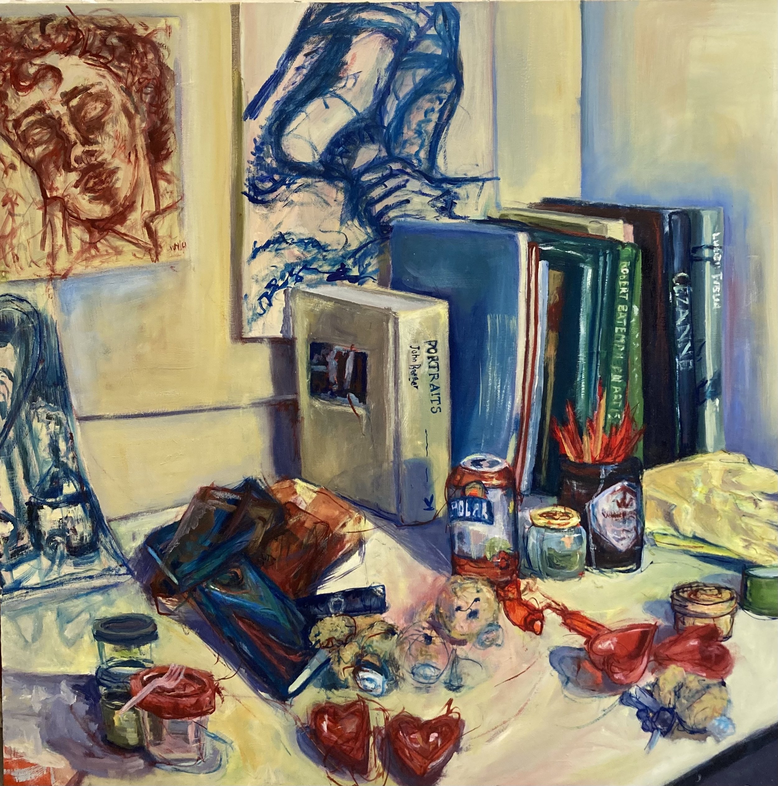 "The Studio Desk." 2022. Oil on Canvas. 48 x 48 in. P.U.R.