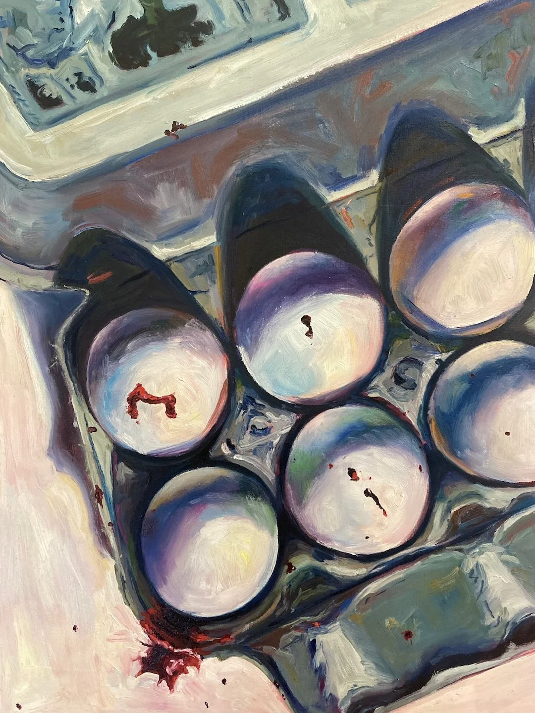 "For The Price Of Eggs." 2025. Oil on Wood. 24 x 18 in. $510.