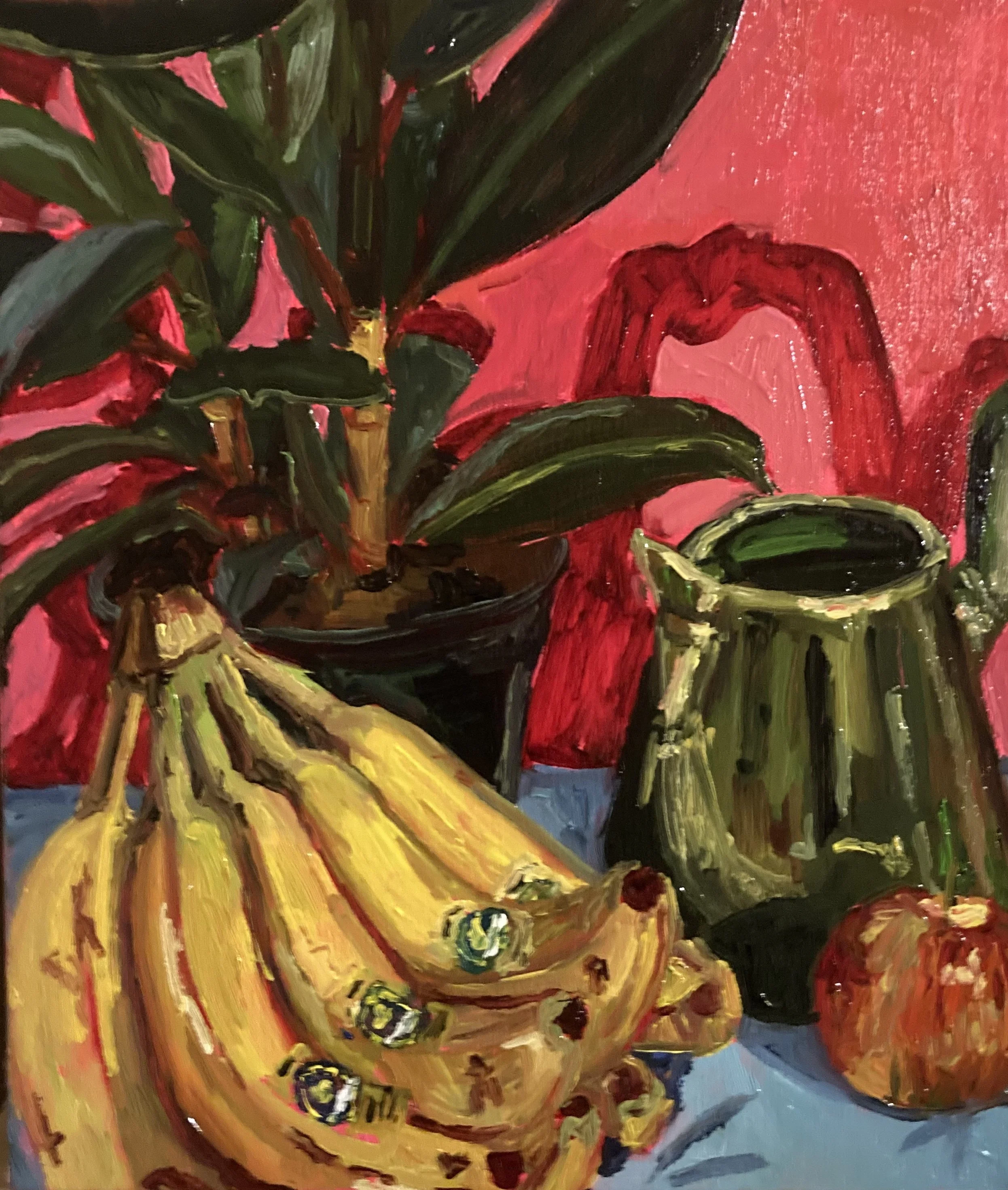 "Banana Bunch and Rubber Plant." 2023. Oil on Canvas. 14 x 11 in. SOLD.