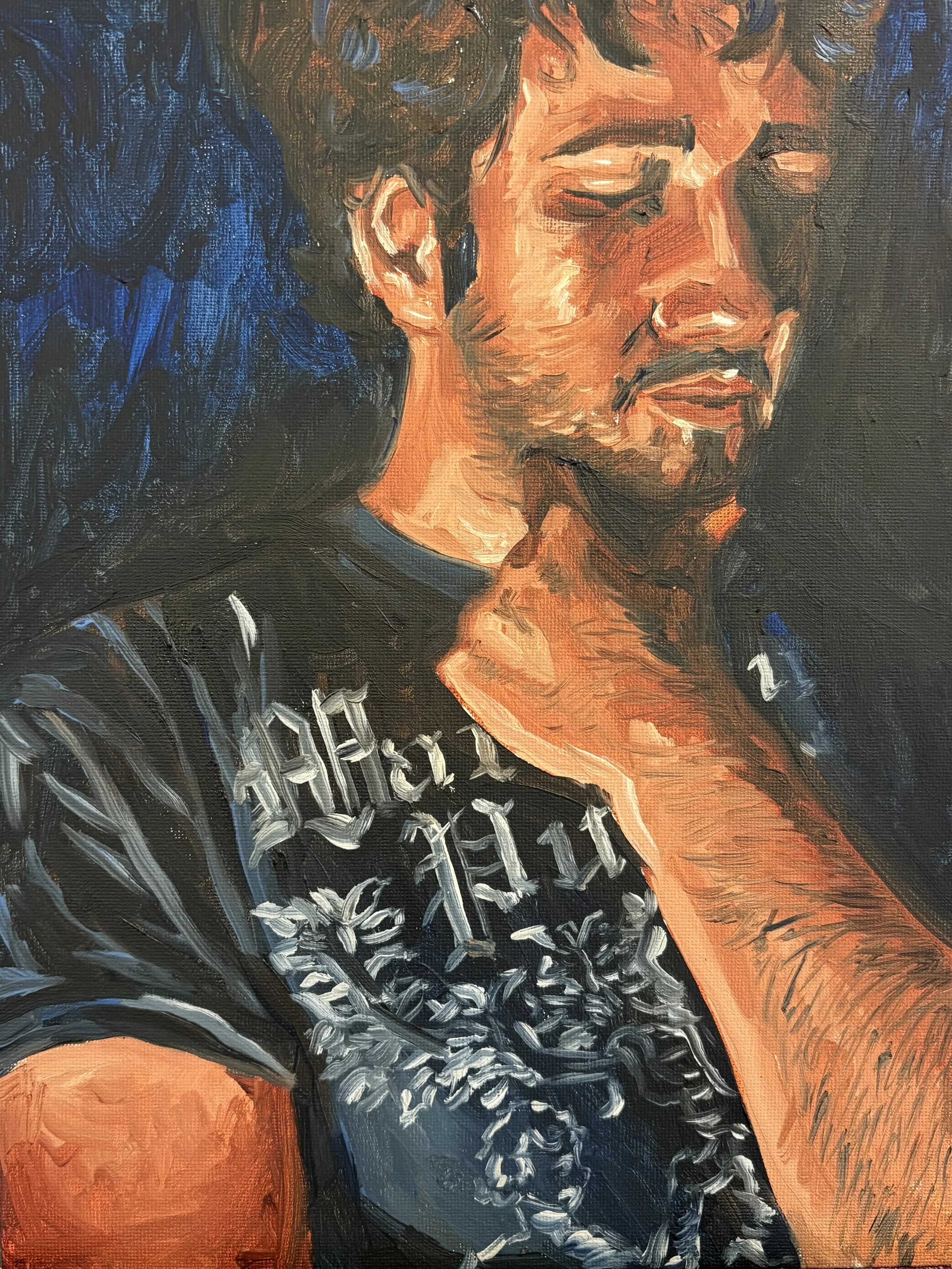 "Hurian Pensive." 2025. Oil on Canvas Panel. 12 x 9 in. $350.