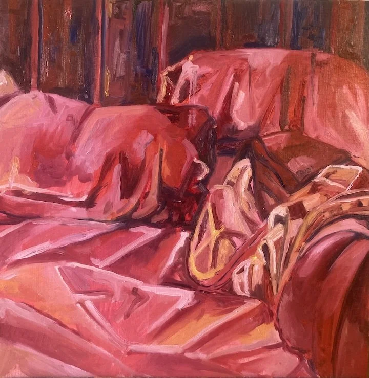 "Friday in Pink." 2023. Oil on Wood. 24 x 24 in. $690.