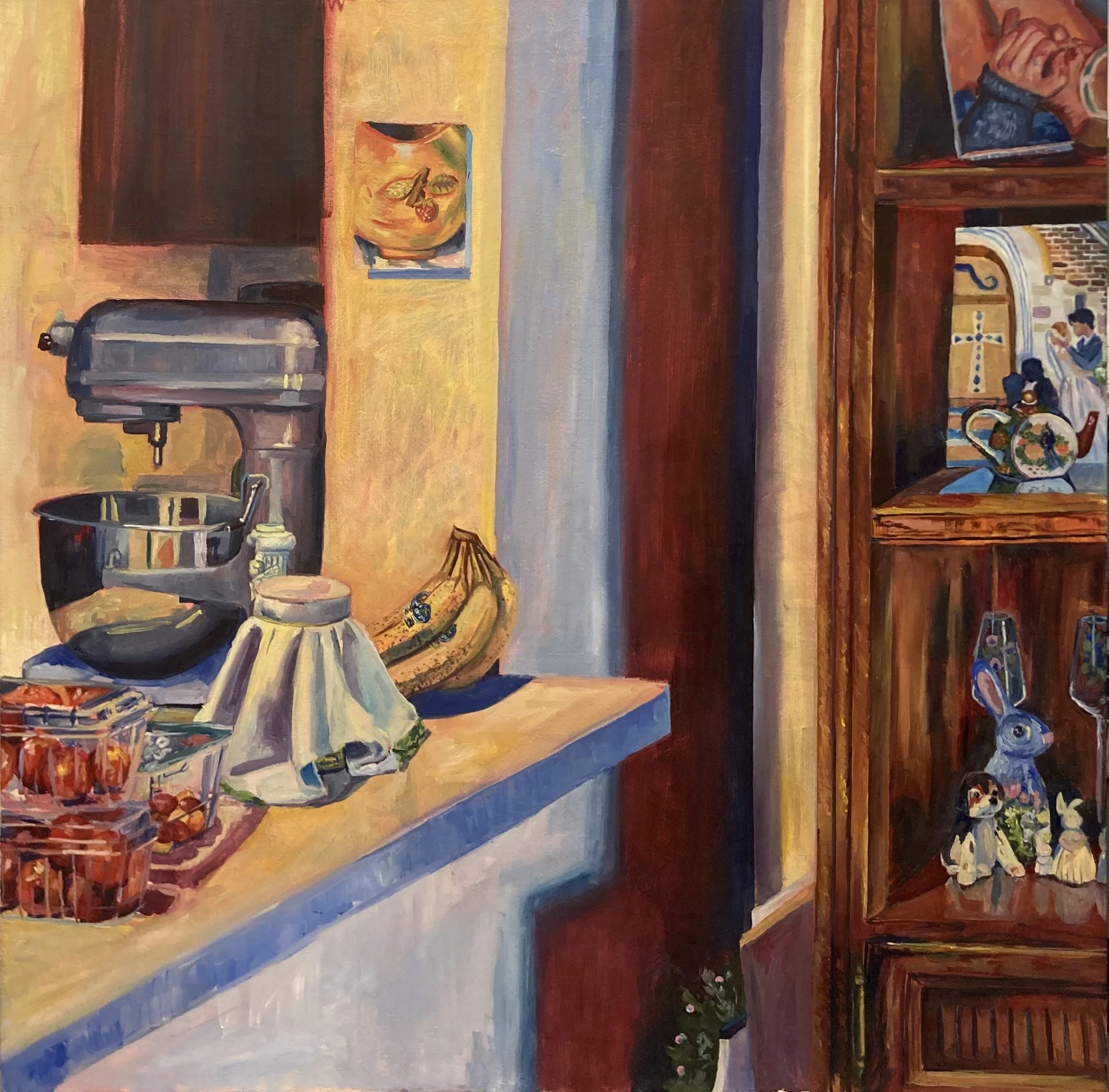 "Between the Living Room and Kitchen." 2022. Oil on Canvas. 48 x 48 in. $2100.