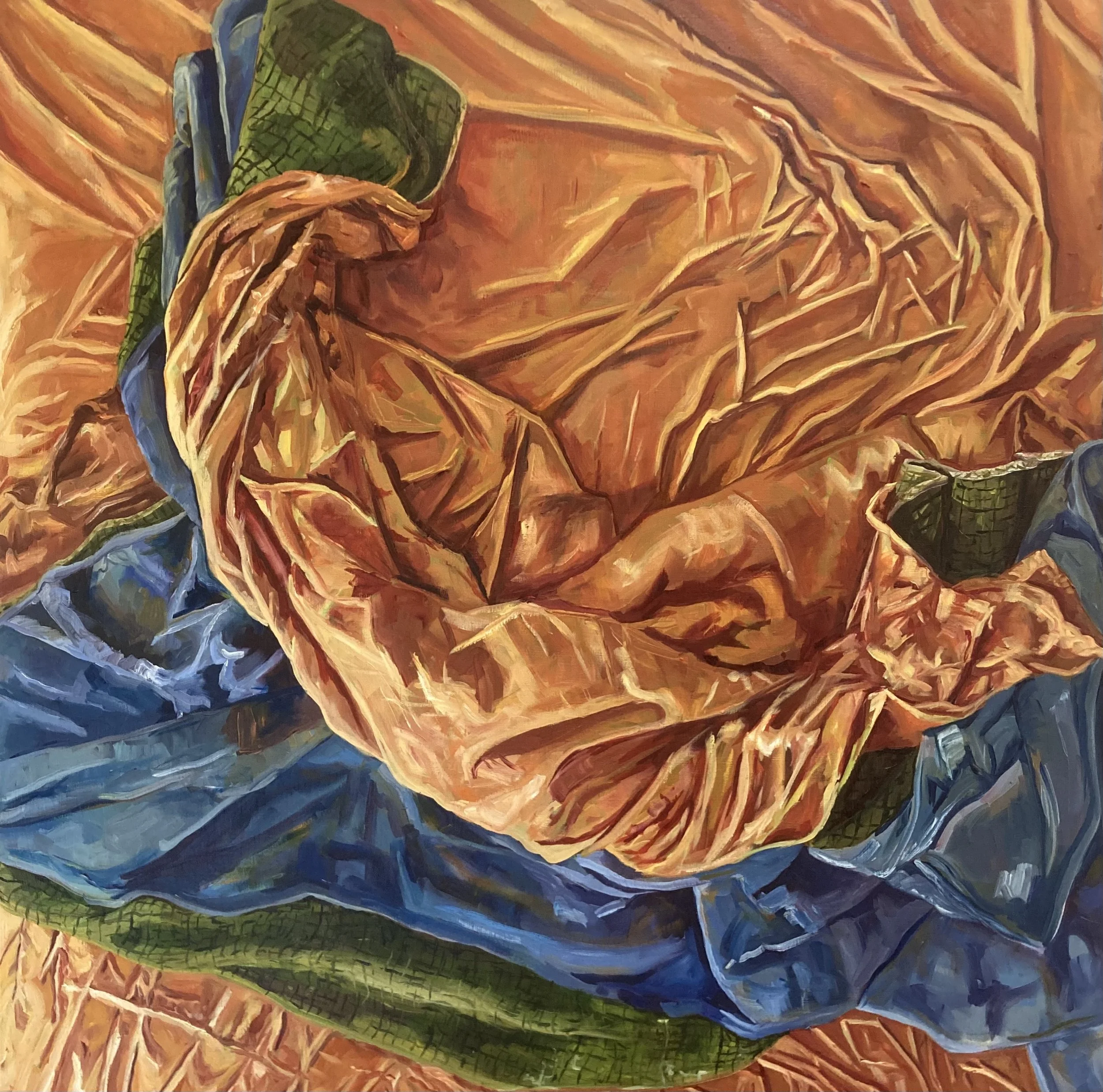 "Friday Morning (Nest)." 2024. Oil on wood. 36 x 36 in. $1400.