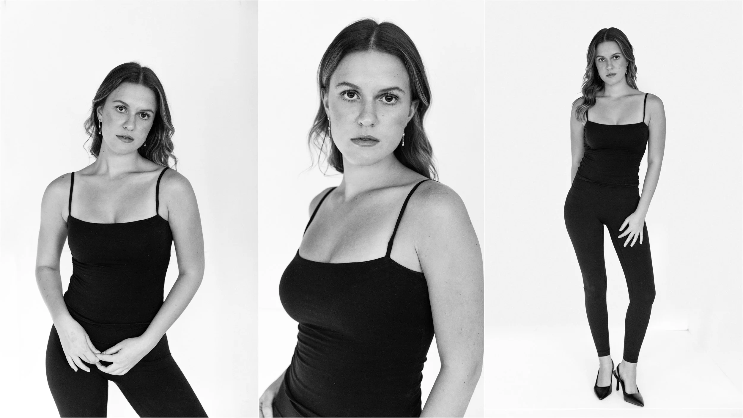 Julie posing for professional model portfolio headshots at the RKP studio in Post Falls.