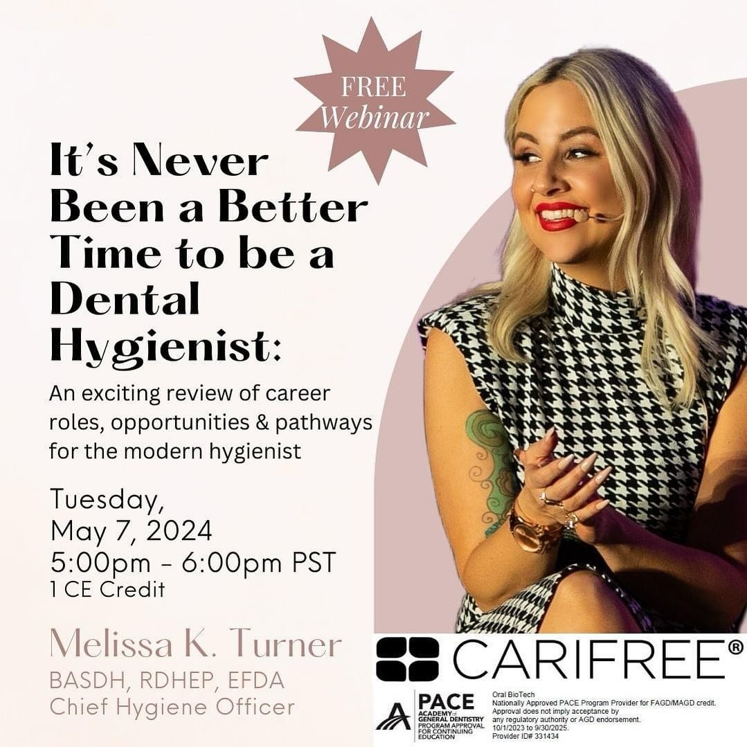 💻Join me on May 7 as CariFree and I collab to discuss modern career growth paths for dental hygienists! The best part? It&rsquo;s free!

➡Register here: https://us06web.zoom.us/webinar/register/8317120081335/WN_2ldBtgKgS5mm4hYmIo9mWA#/registration

