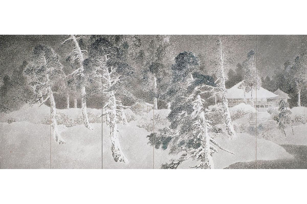 Kawashima Baikyu, 1919, Pair of Byobu with Mount Koya in Snow