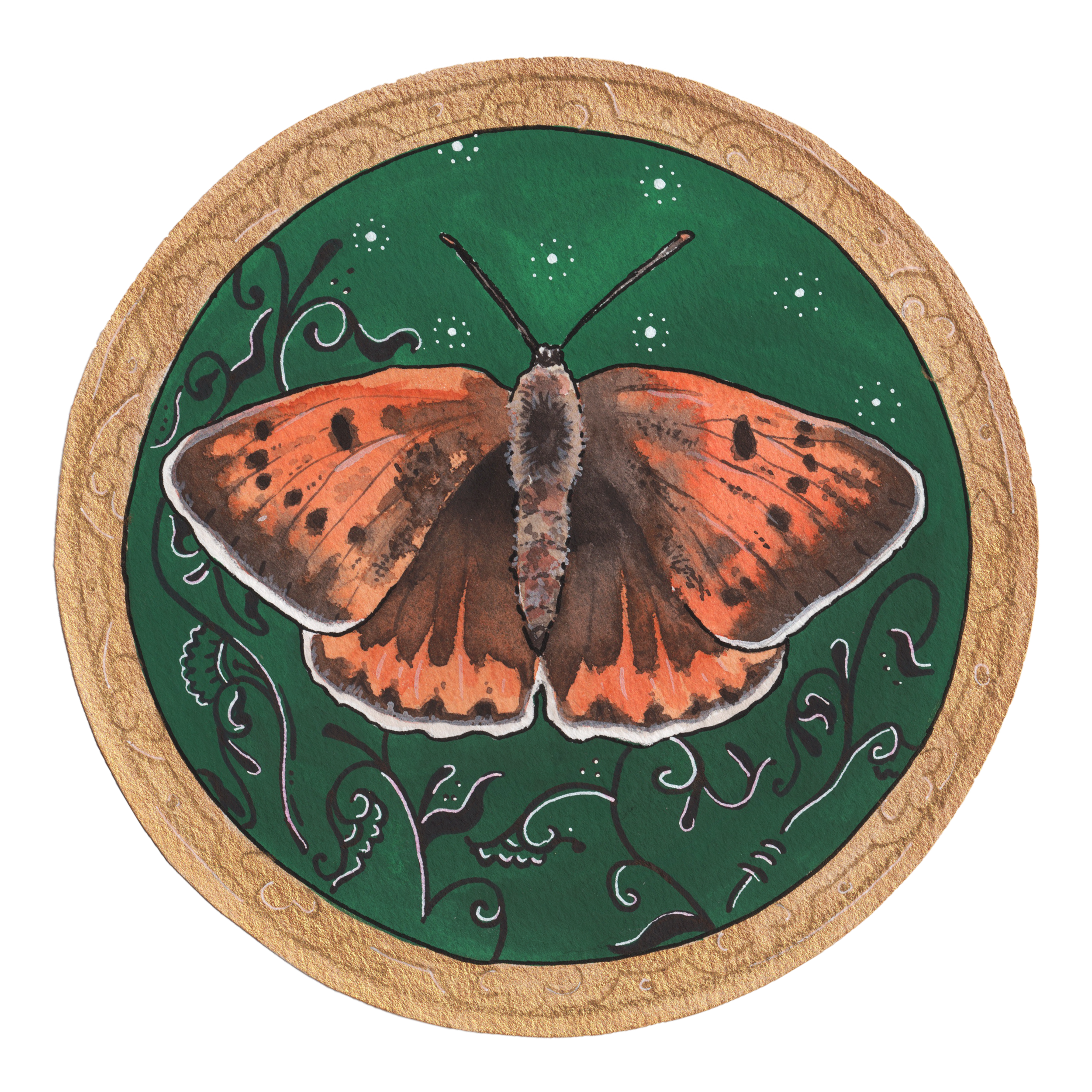 The Endangered Zodiac - Scorpio, 2019,
Watercolor,
7” x 7”,
Cloud Copper.