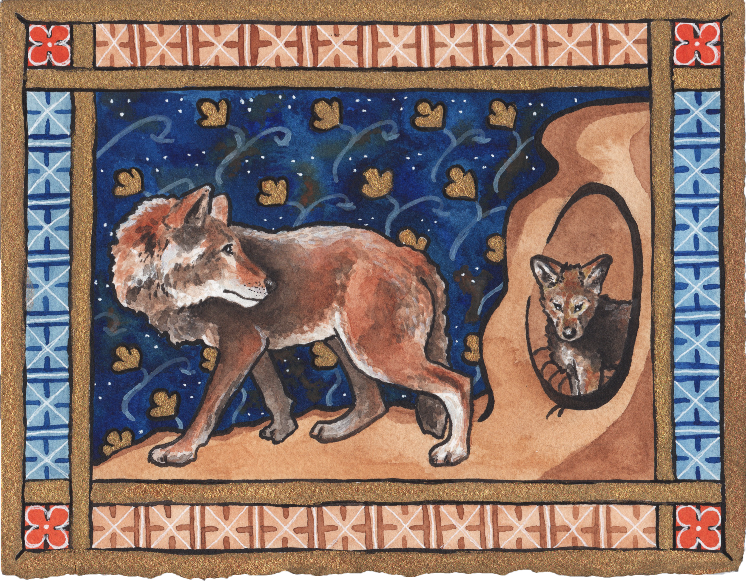 Lupus est in fabula, 2019,
Watercolor,
8” x 6.25”,
Red Wolf.