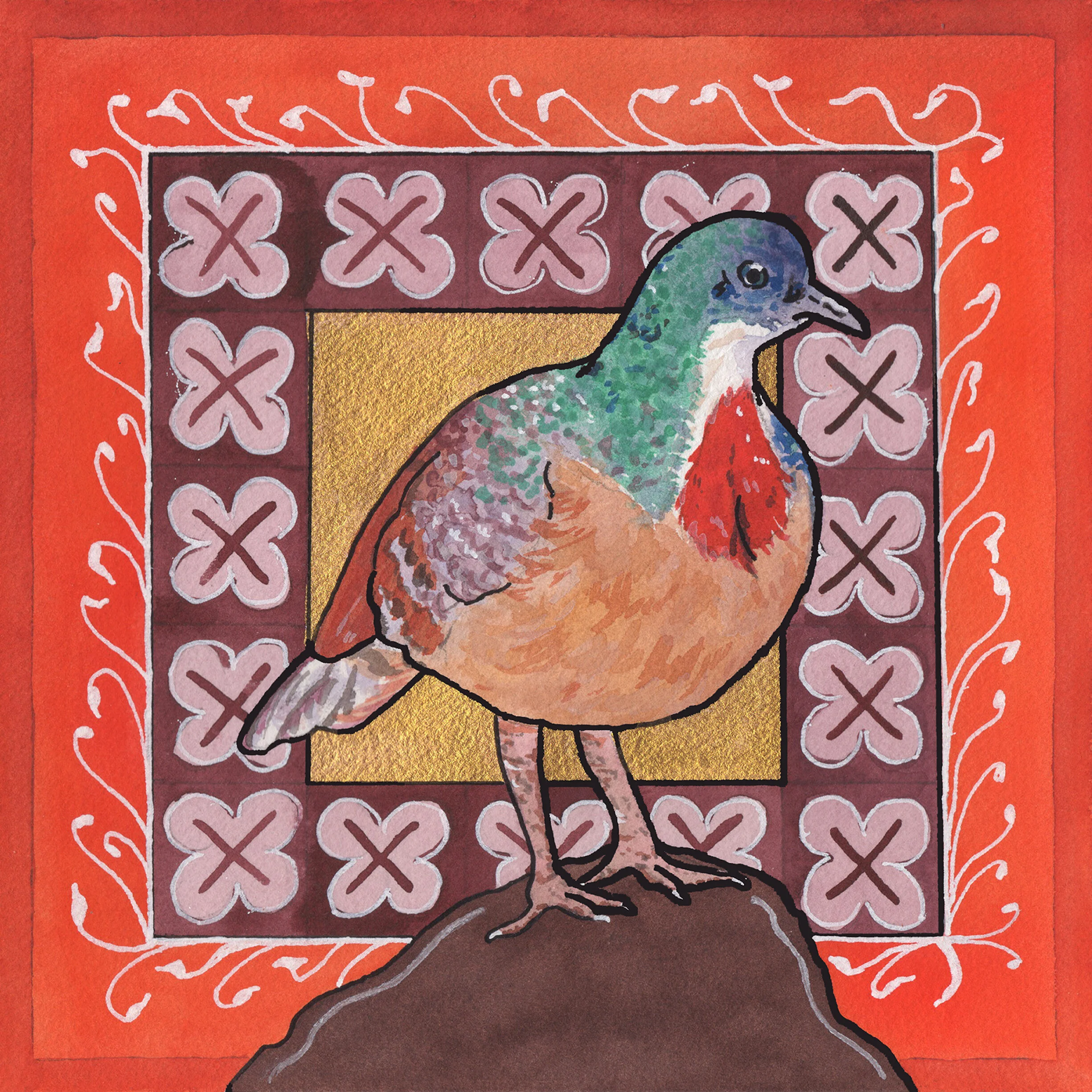 Nevermind your bleeding heart, 2019,
Watercolor,
7” x 7”,
Sulu Bleeding-Heart Dove .