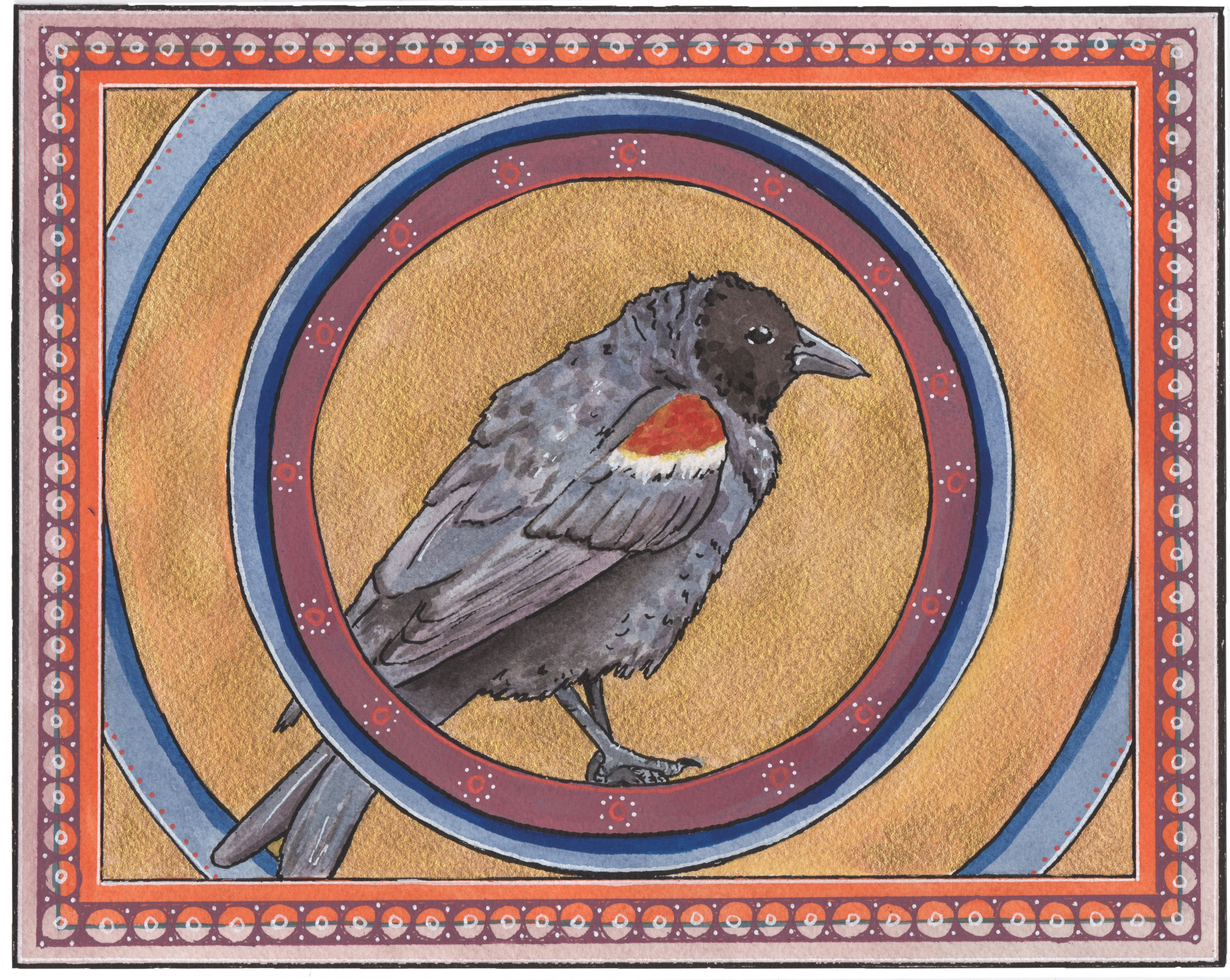 In the Dark of the Night, 2020,
Watercolor and gouache,
8” x 10”,
Tri-colored Blackbird.