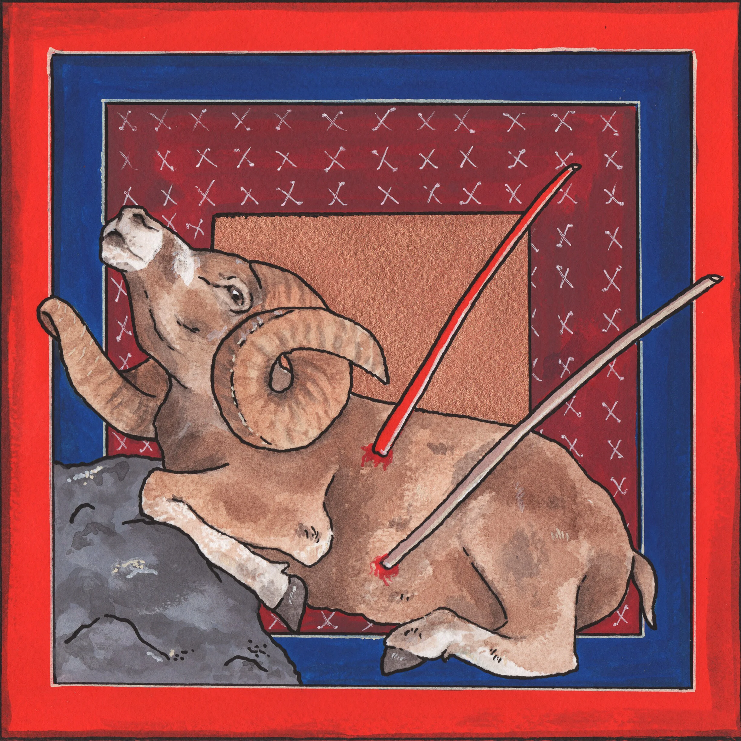 Was Your Trophy Worth the Price? 2020,
Watercolor and gouache,
7” x 7”,
Argali Sheep.