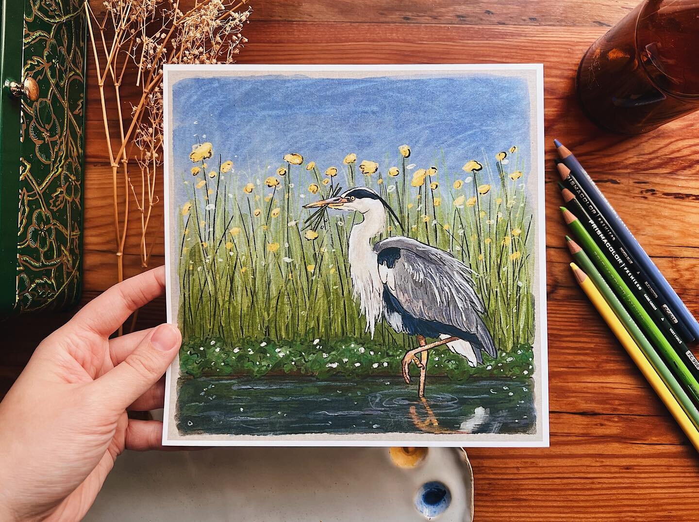 So excited to show you these two new prints from my Spring to Life project back in April! These were made digitally, and it feels so amazing to be able to hold them in my hands. I hope you like the scenes I chose! Papa Heron out searching for some re