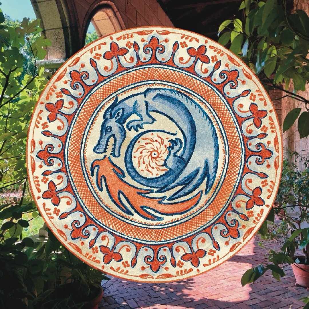 What do we think of this as a cheeky little sticker? 🔥🐉☀️

Ever since I went to @metcloisters I&rsquo;ve been thinking about the medieval Spanish earthenware I saw there. The patterns and beasts have stayed in my mind and have me missing ceramics. 