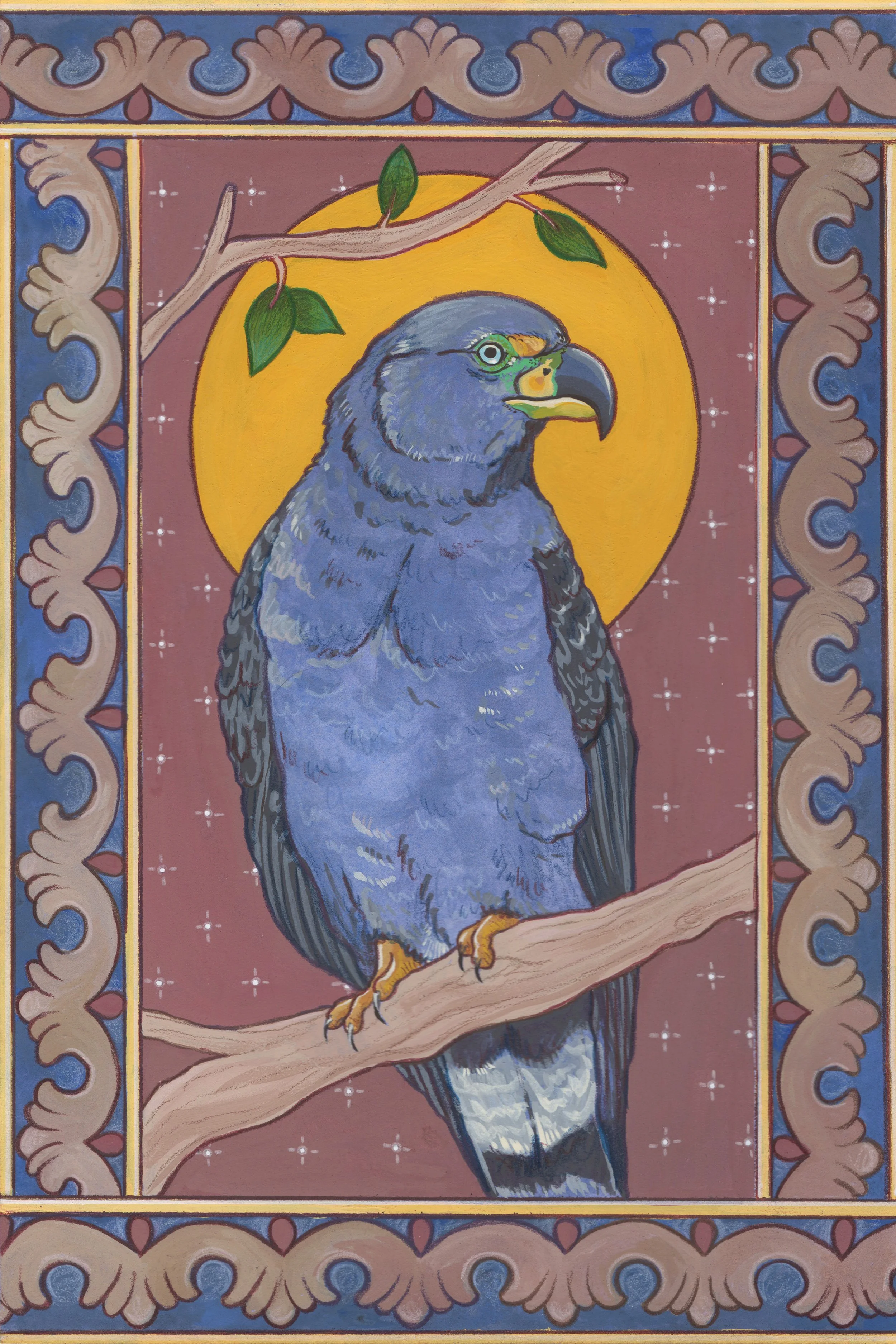 Fly by Thy Wisdom, 2025,
Acrylic gouache, colored pencil and ink,
8” x 12”,
Hook-Billed Kite.