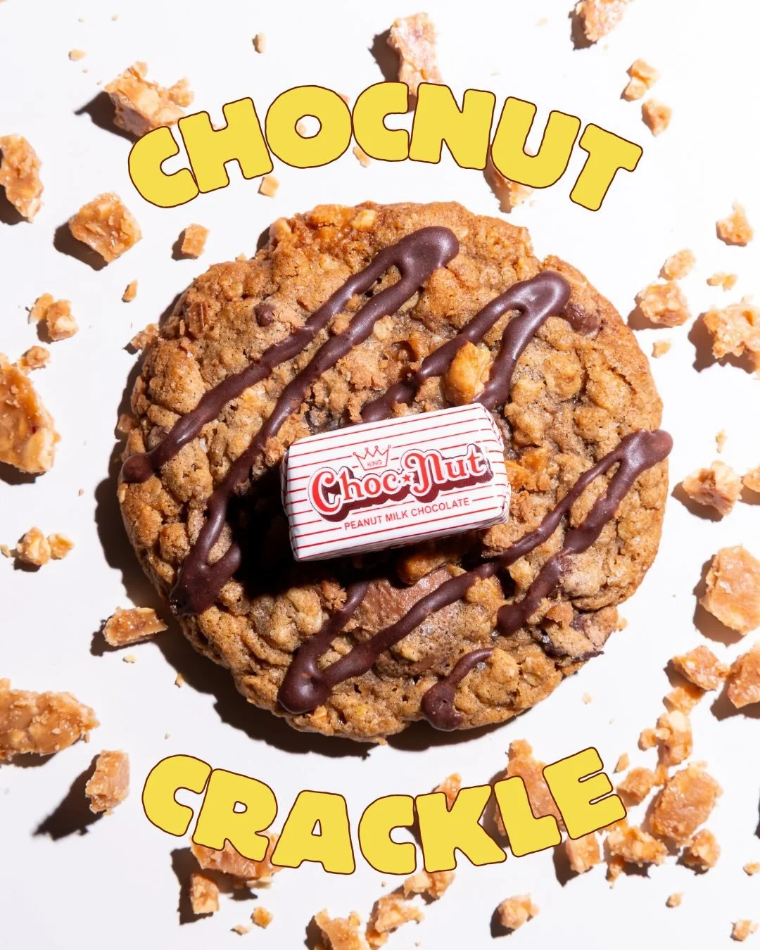 Our newest flavor is here: CHOCNUT CRACKLE! ⚡️🥜🍫

Housemade salted peanut brittle, dark chocolate, semi-sweet chocolate, peanut butter, and a childhood fave of ours, Choc Nut! 

Choc Nut is a popular Filipino candy made from roasted peanuts, cocoa 