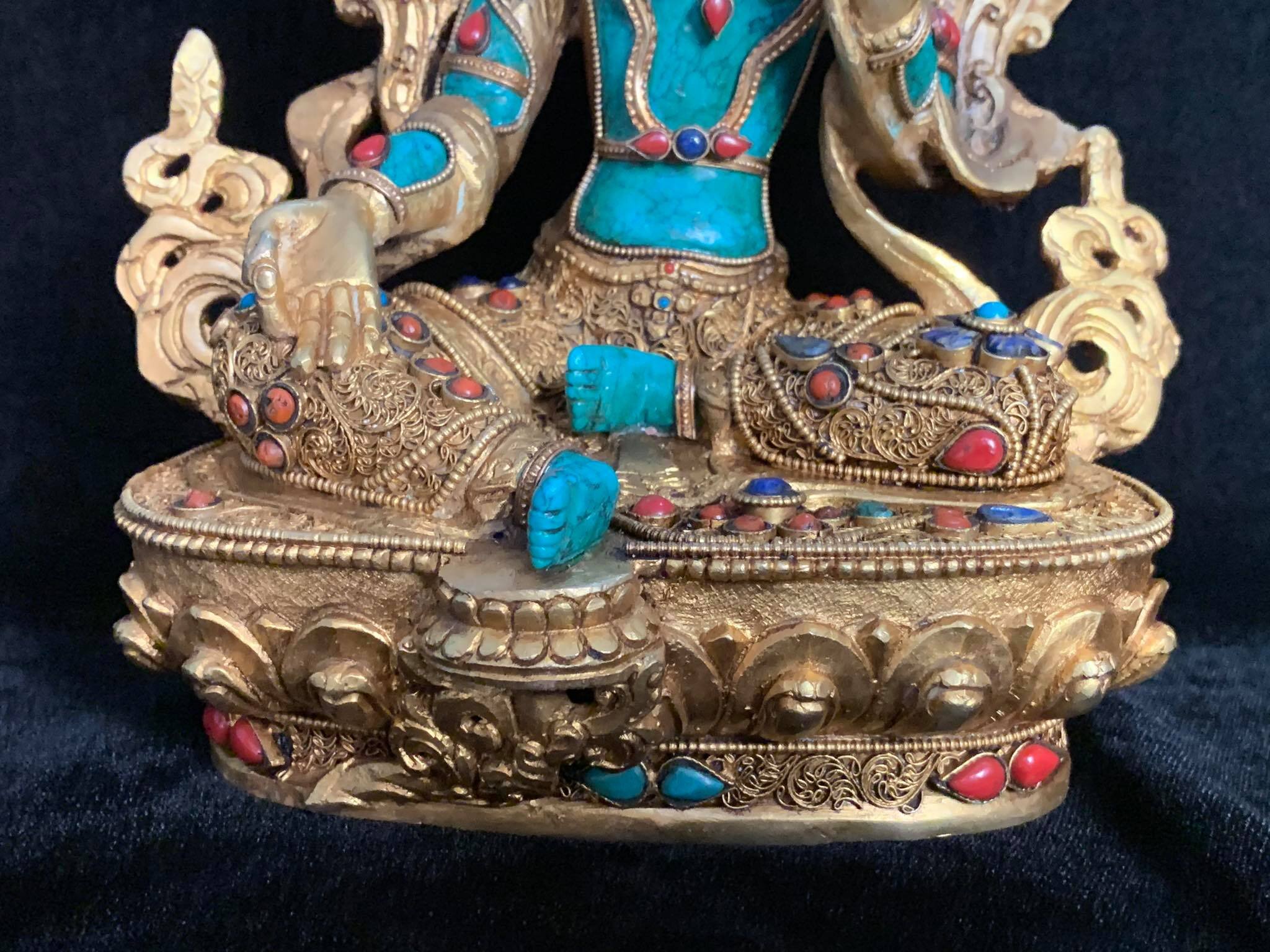 Splendide Bouddha Amulette Verte Tara Turquoise Nepal 