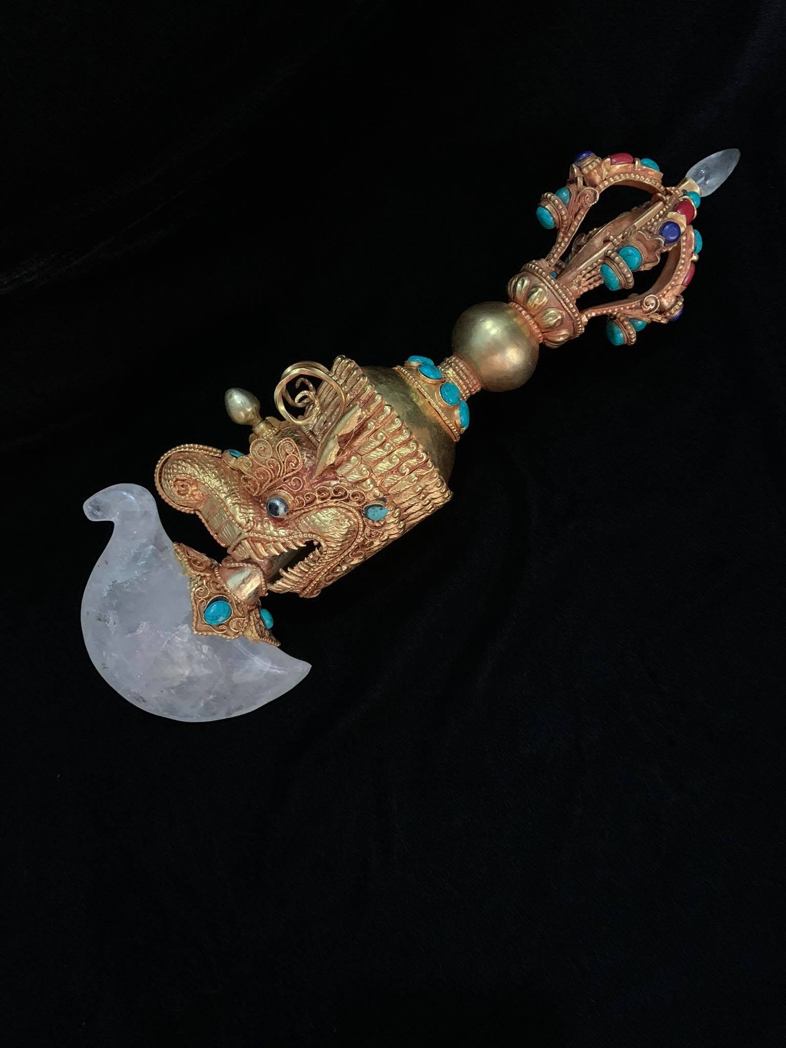 Tibetan Jeweled Buddhist Dragon Kartika Vajra Knife Axe