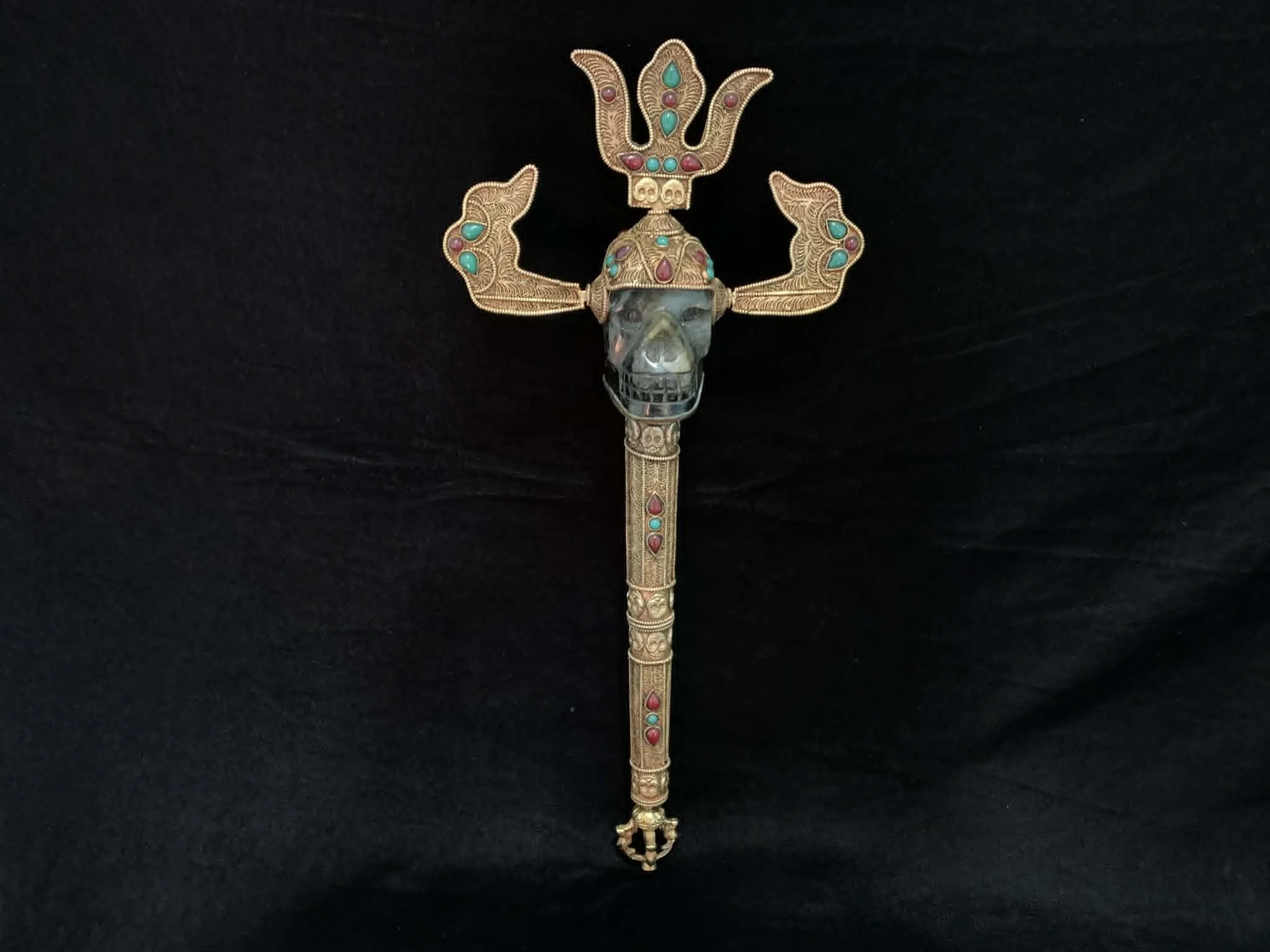 Nepali Labradorite Khatvanga Tantric Wand with Gem Inlay
