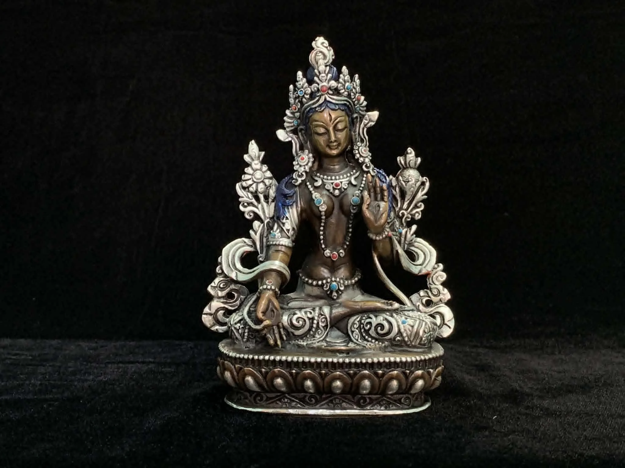 White Tara Statue with Silvered Robes