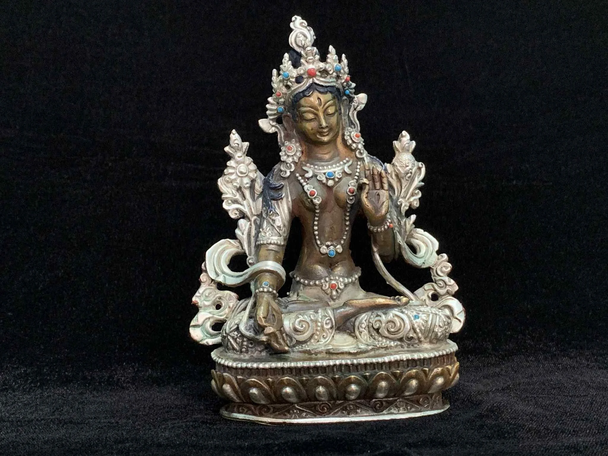 White Tara Statue with Silvered Robes