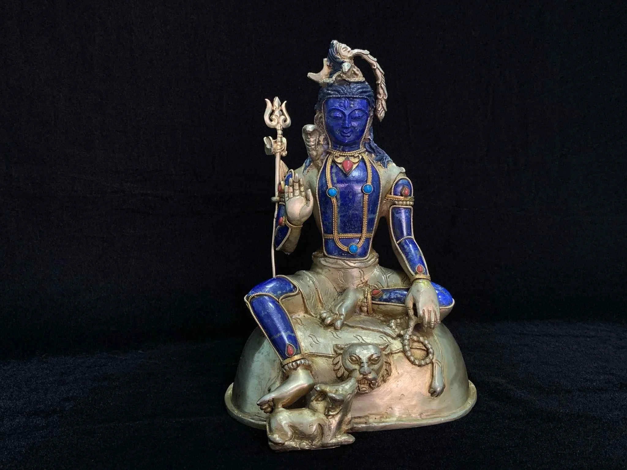 Magnificent Gilt Lapis Shiva Statue