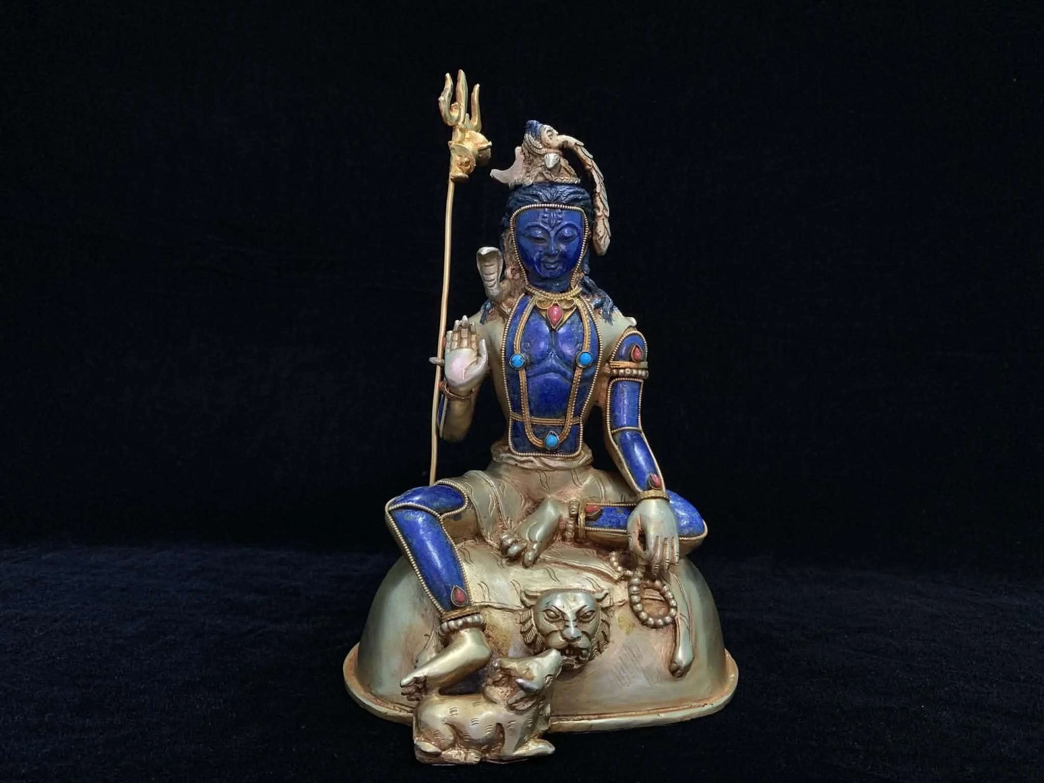 Magnificent Gilt Lapis Shiva Statue