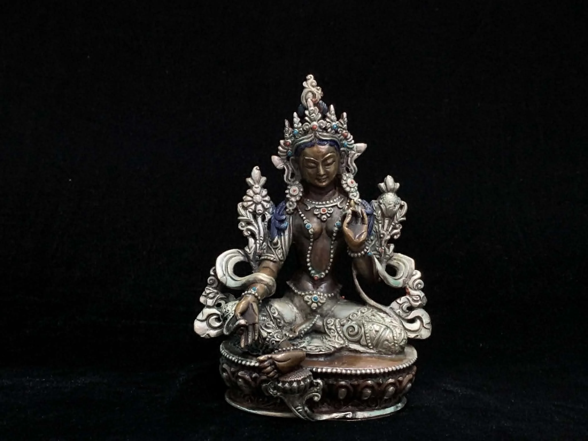 Green Tara Statue with Silvered Accents
