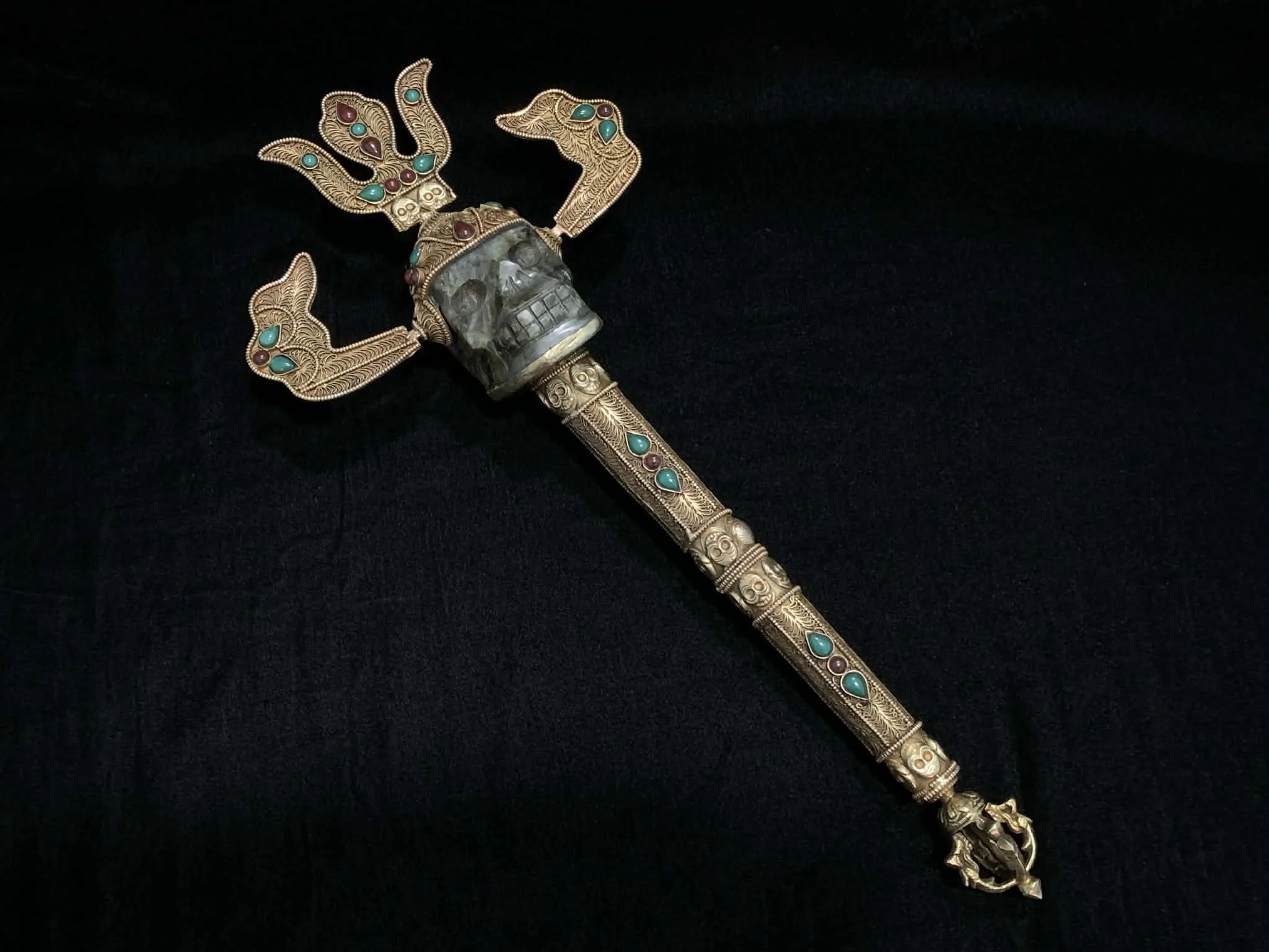 Nepali Labradorite Khatvanga Tantric Wand with Gem Inlay