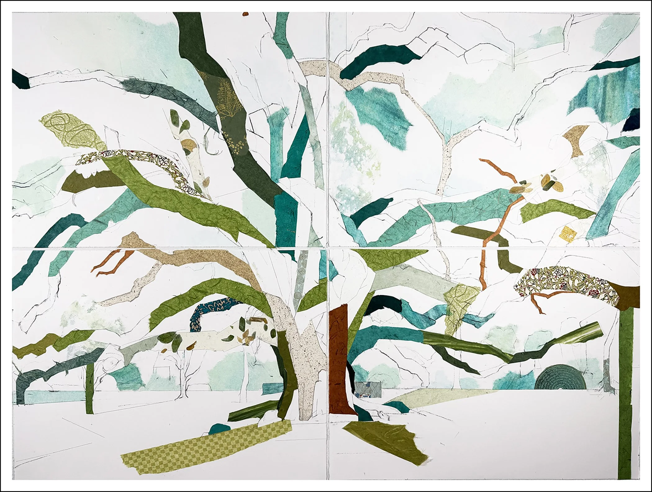29° 45’ 45” N 95° 23’ 08” W
Glenwood Oak XII 4-Panel
Mixed media on paper on panels
44 inches x 60 inches (each panel 30x22x2) (SOLD)