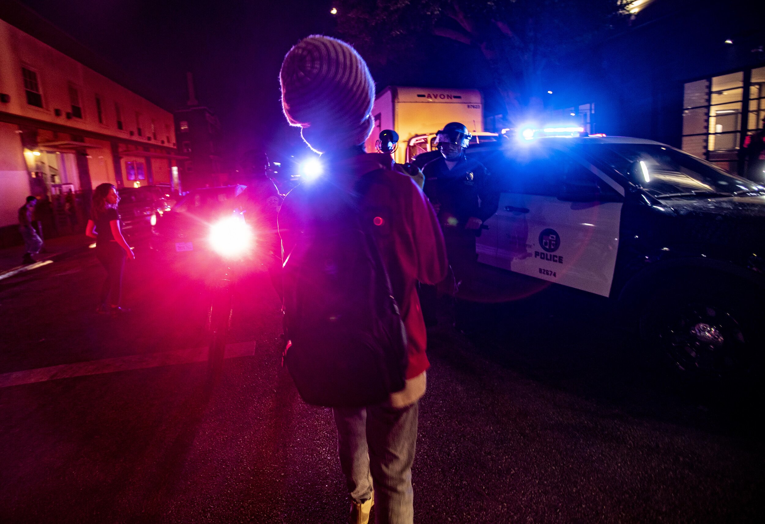  Police arrived at different streets along the route where hundreds of protesters gathered in downtown Los Angeles to protest the decision in the Breonna Taylor case. 