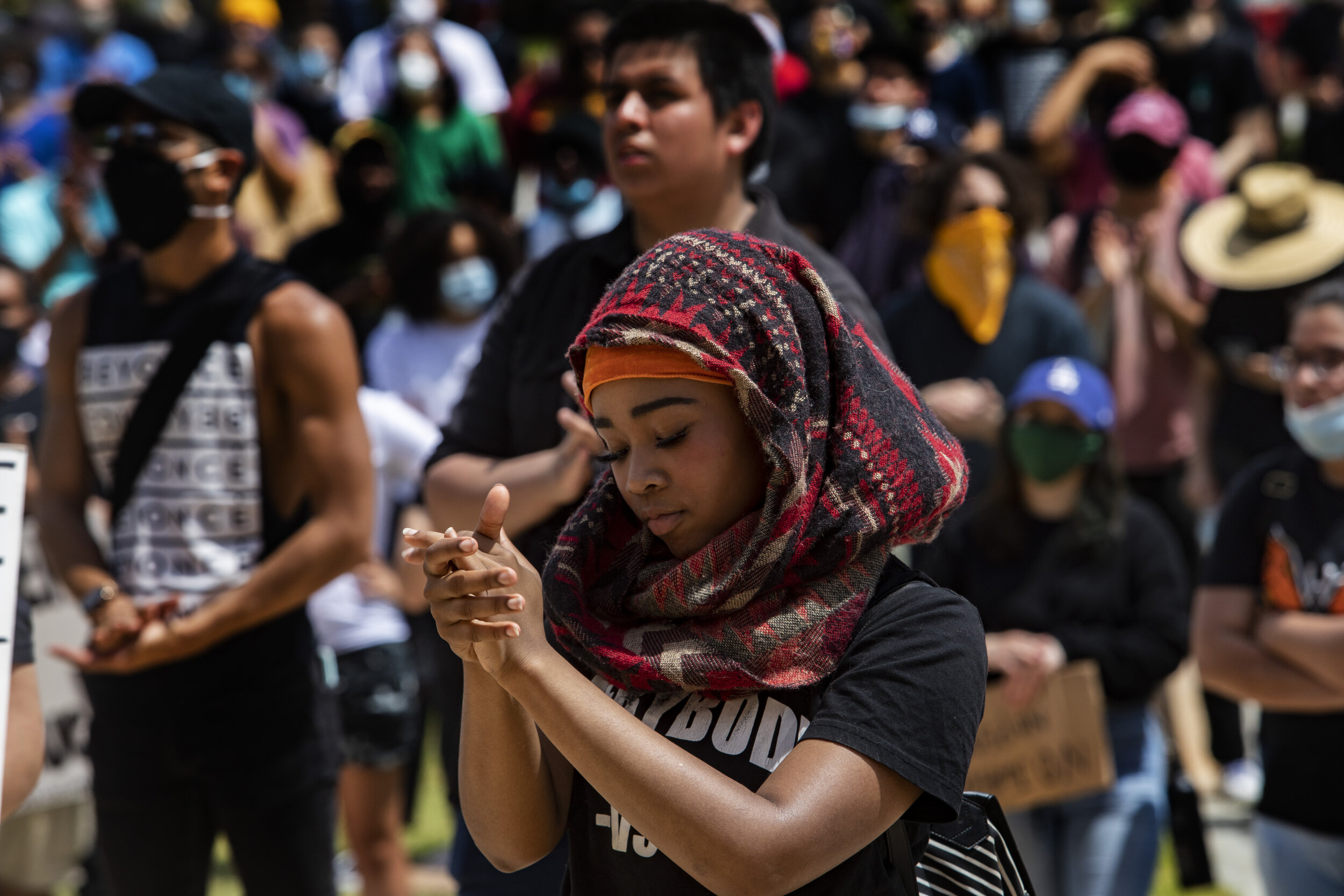  E'Layjiah Wooley protests at Cal State University Northridge  at an event organized by Northridge Black Lives Matter. 