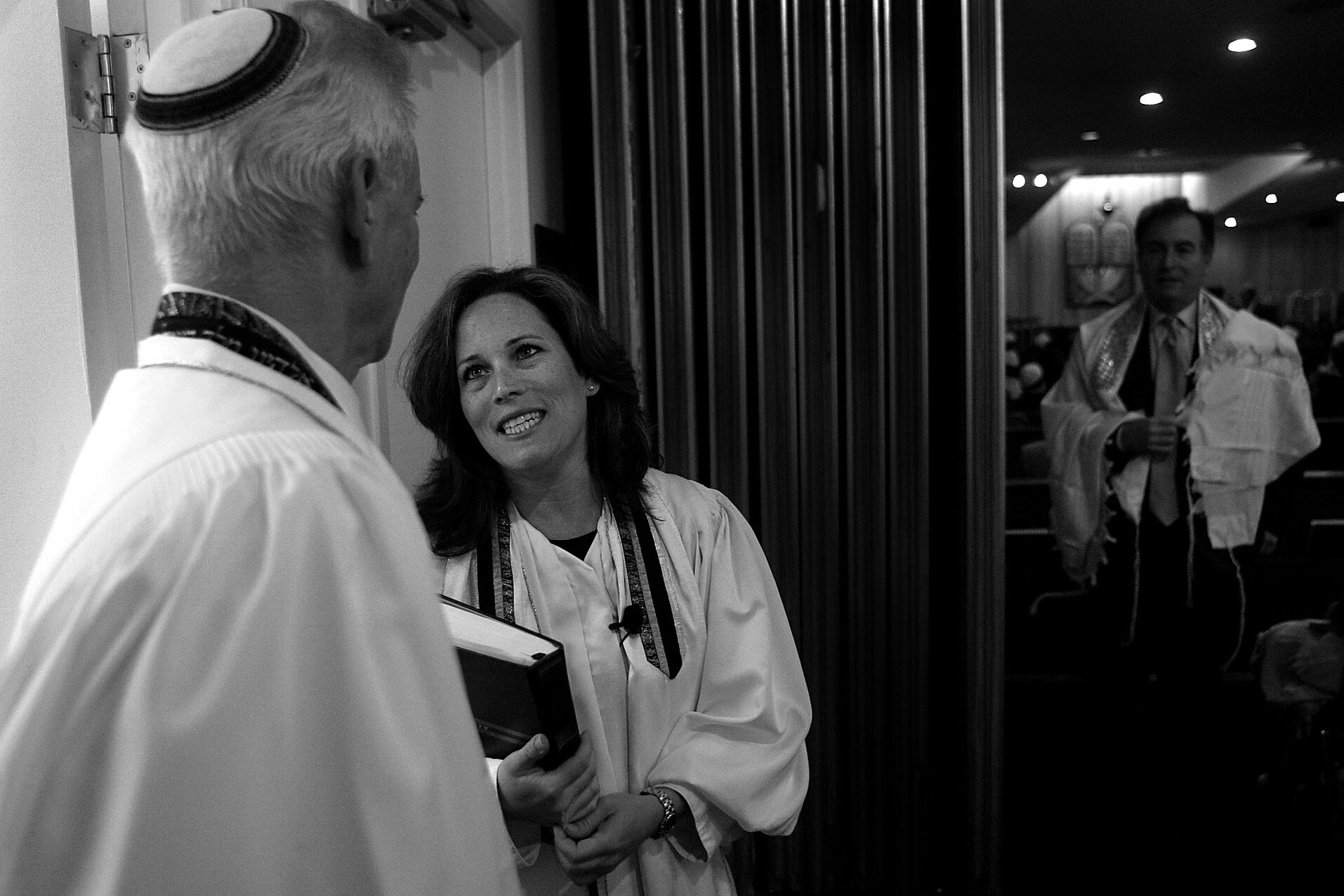  Rabbi Karen Bender, a lesbian,  talks to colleagues at Temple Judea.  