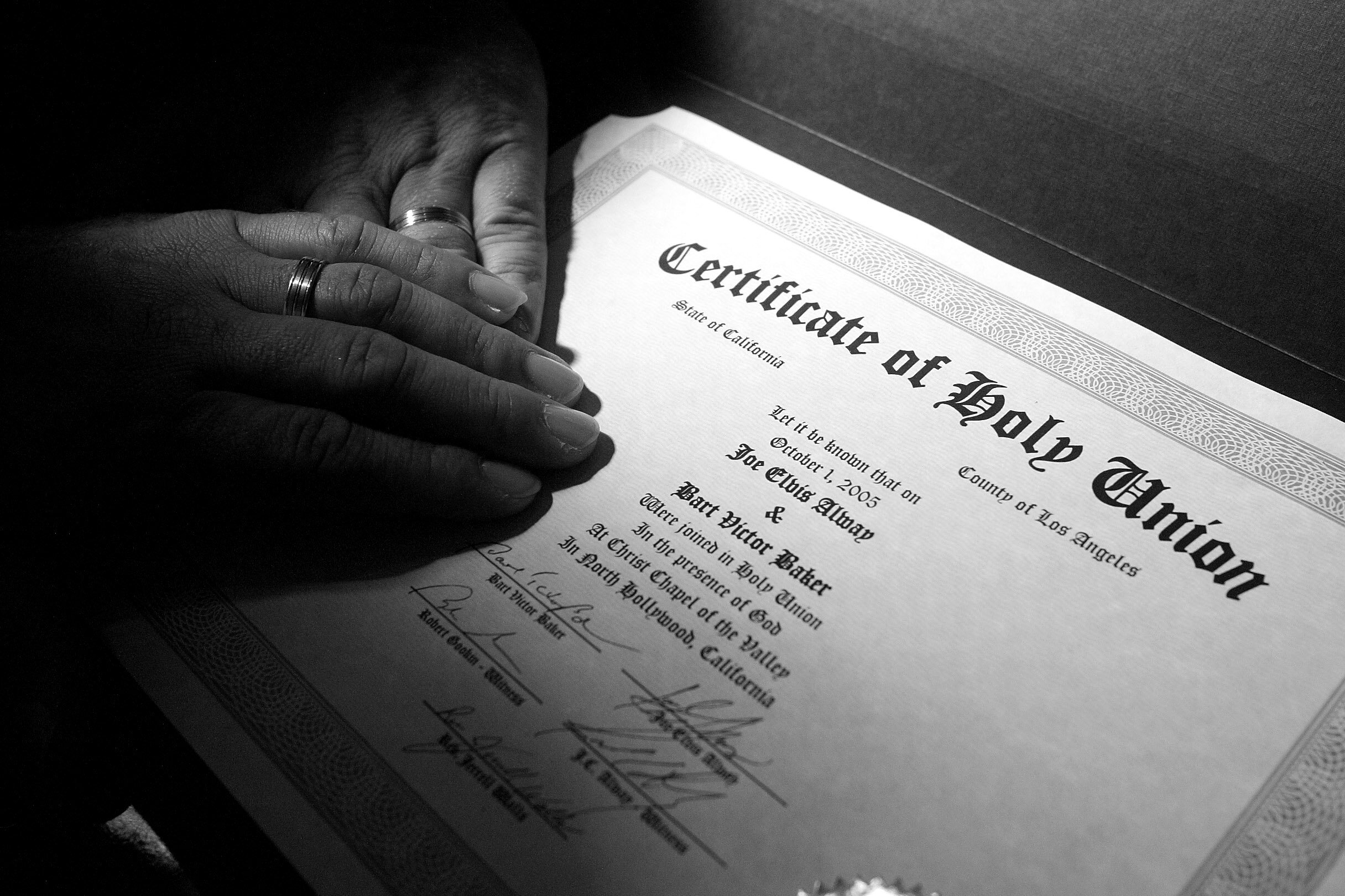  Bart and Joe’s certificate of Holy Union, recognizing their spiritual marriage.  