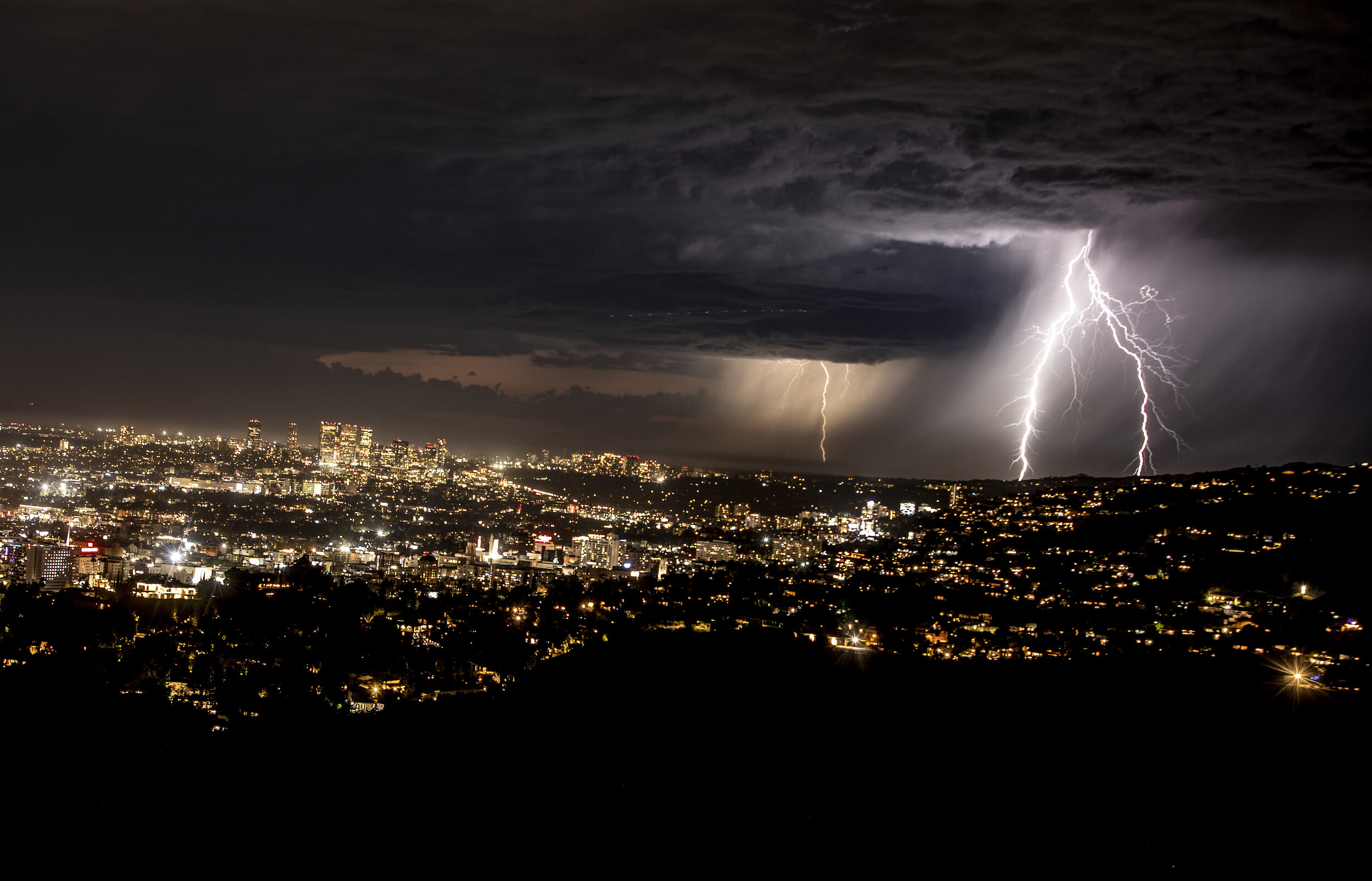 A rare Southern California lightning storm, Griffith Park, Los Angeles. 