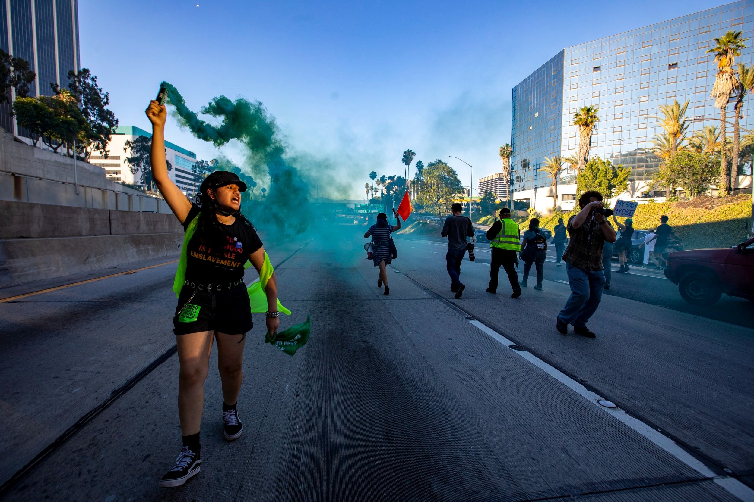  Activists protesting against the Supreme Court's Decision to overturn Roe v. Wade marched onto the 110 Freeway in Downton  Los Angeles. The March was organized by Rise Up 4 Abortion Rights LA. 