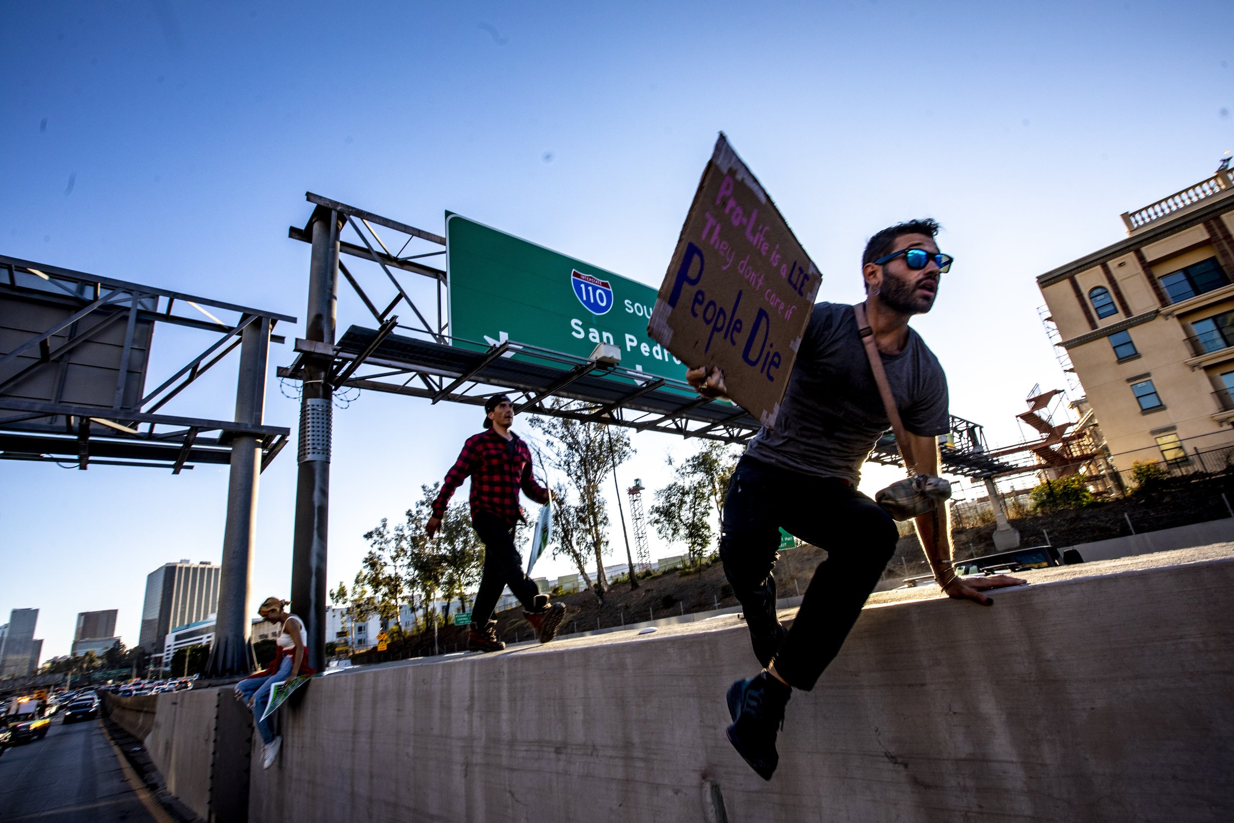  Activists protesting against the Supreme Court's Decision to overturn Roe v. Wade marched onto the 110 Freeway in Downton  Los Angeles. The March was organized by Rise Up 4 Abortion Rights LA. 