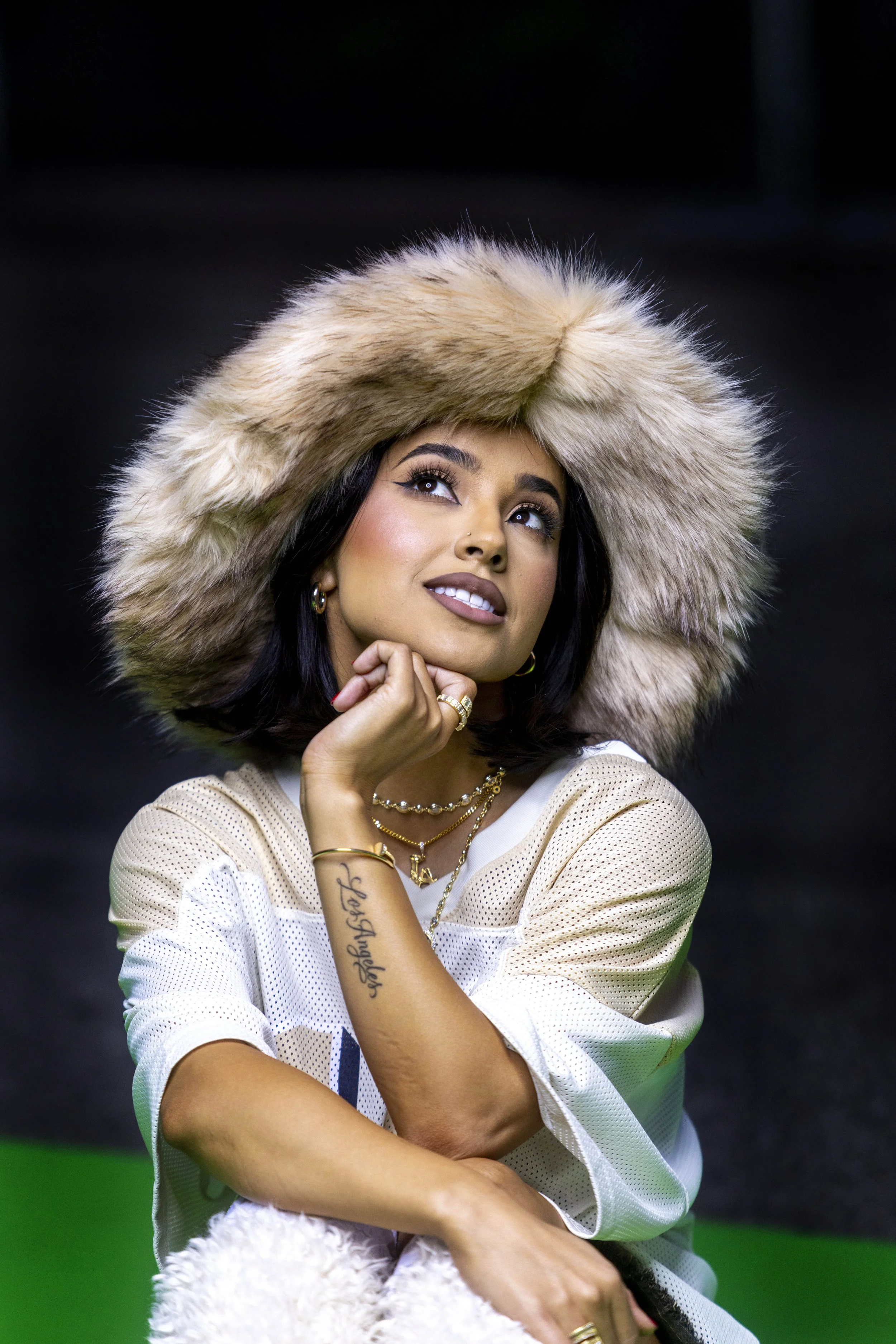  Becky G poses for a portrait on the set of her music video “Otro Capítulo”, being filmed in Elysian Park in Los Angeles. 
