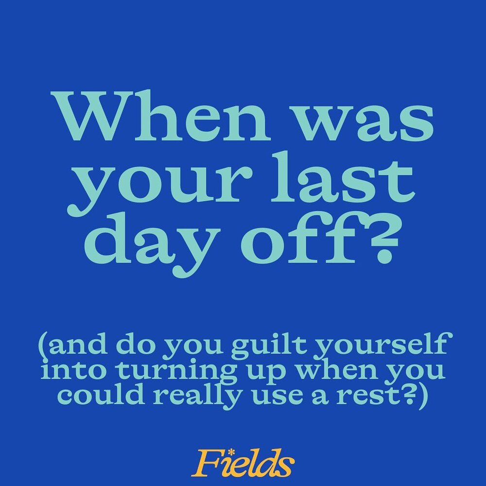Just some food for thought on this Wednesday night. (You know those sick days are built into your salary, right?) 🙃
.
.
.
.
.
.
.
.
.
.
.
.
.
.
.
#fields #fieldsblog #sickleave #sickdays #guilttrip #inspo #qotd #interview #timeforadayoff #nodaysoff