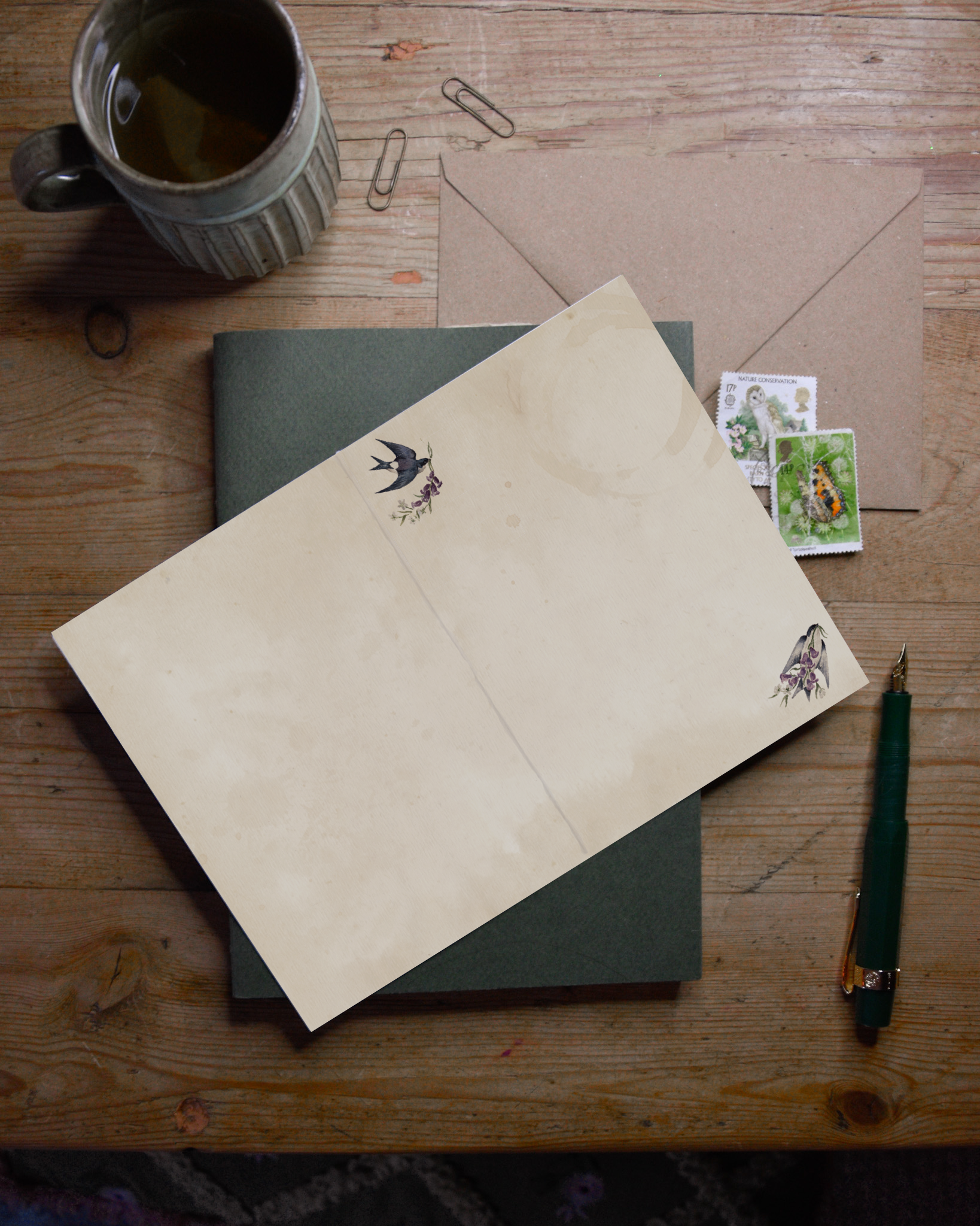 BM201 SUMMER IS HERE HOUSE MARTIN BLUEBELL GREETINGS CARD INTERNAL .png