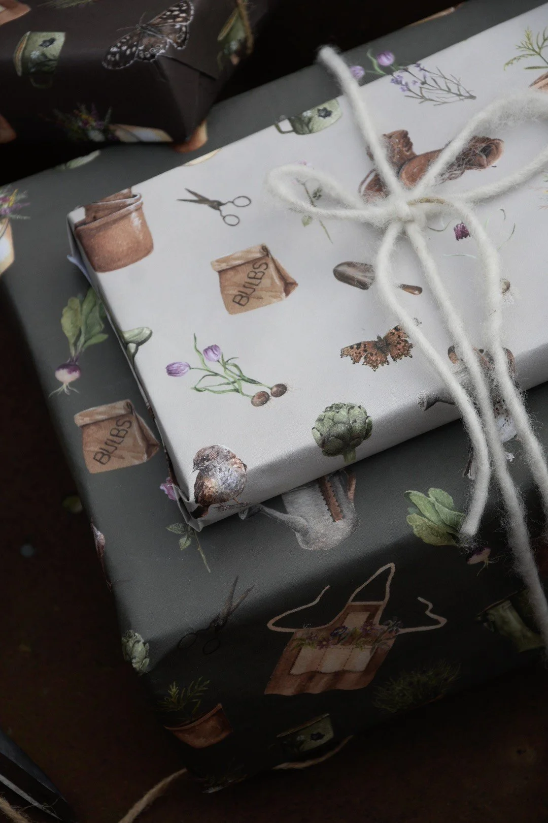 Brooke Marie Garden Love Wrapping Paper Rusty Wheelbarrow with Peony - closeup.jpg