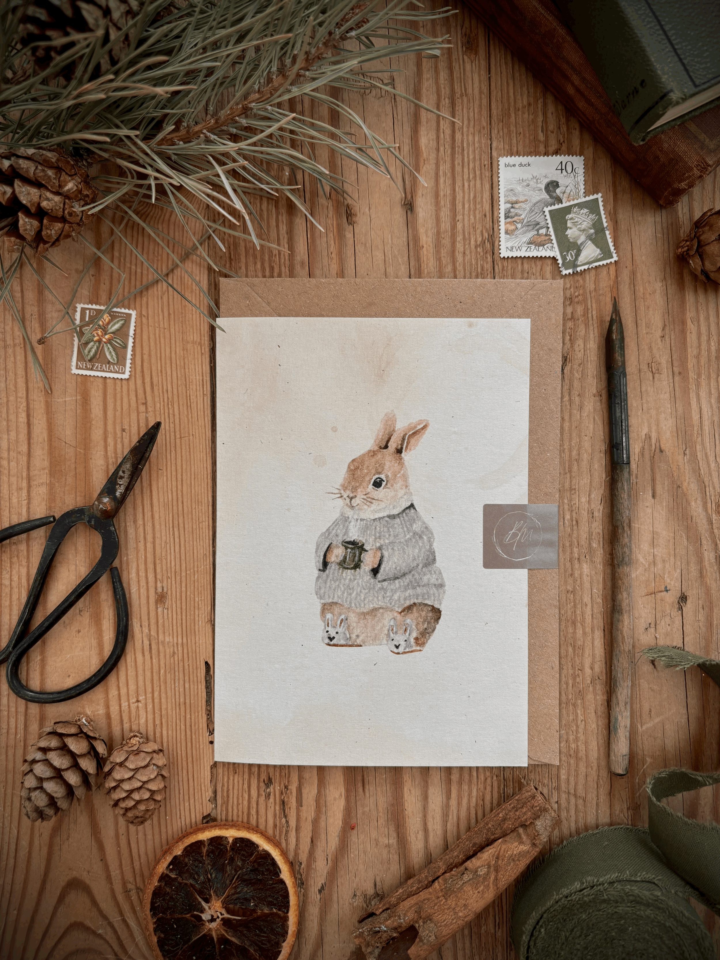 Recycled Straw Cosy Bunny Christmas Card