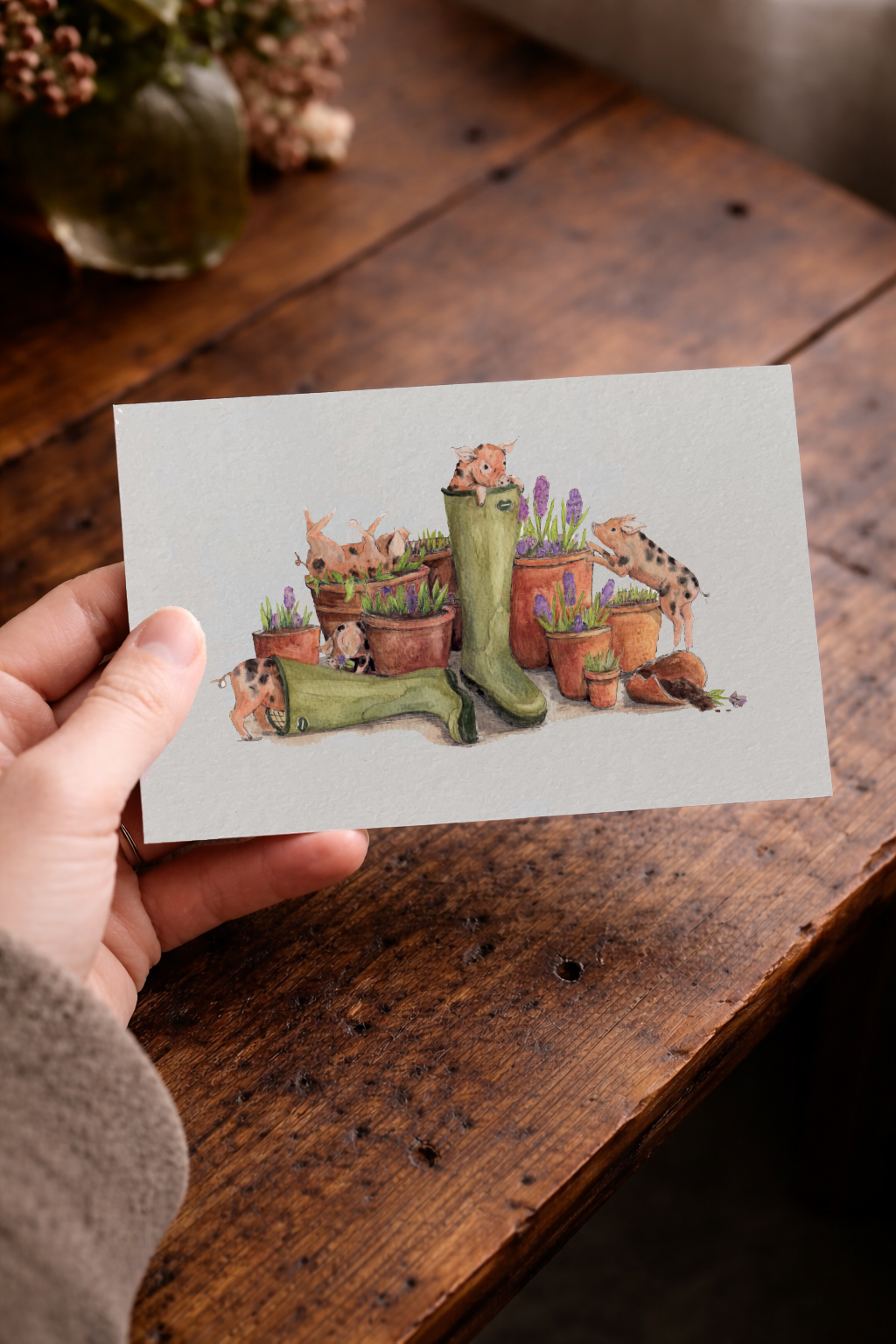 Recycled Straw Naughty Piggies Card