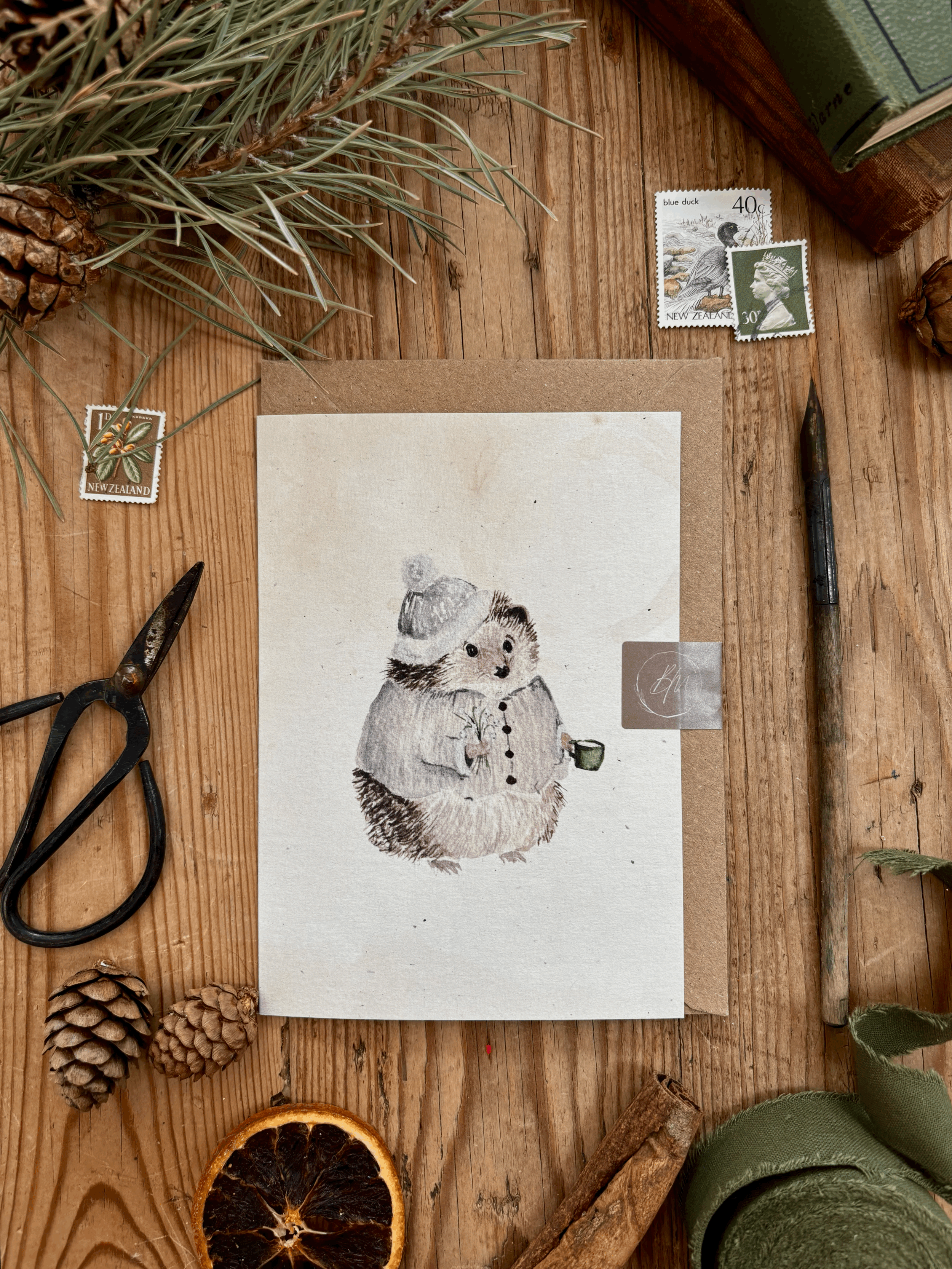Recycled Straw Cosy Hedgehog Christmas Card