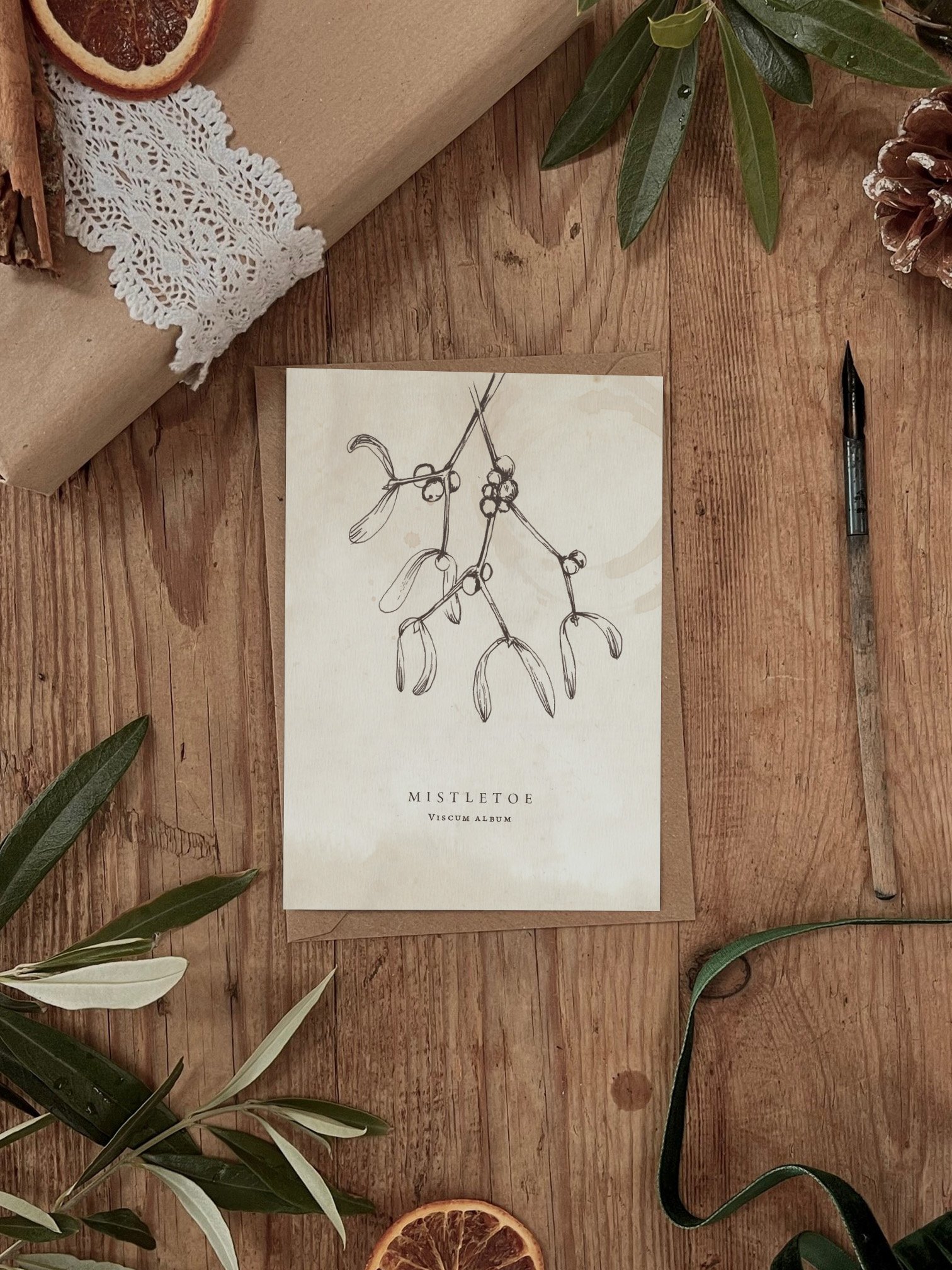 Recycled Straw Mistletoe Christmas Card