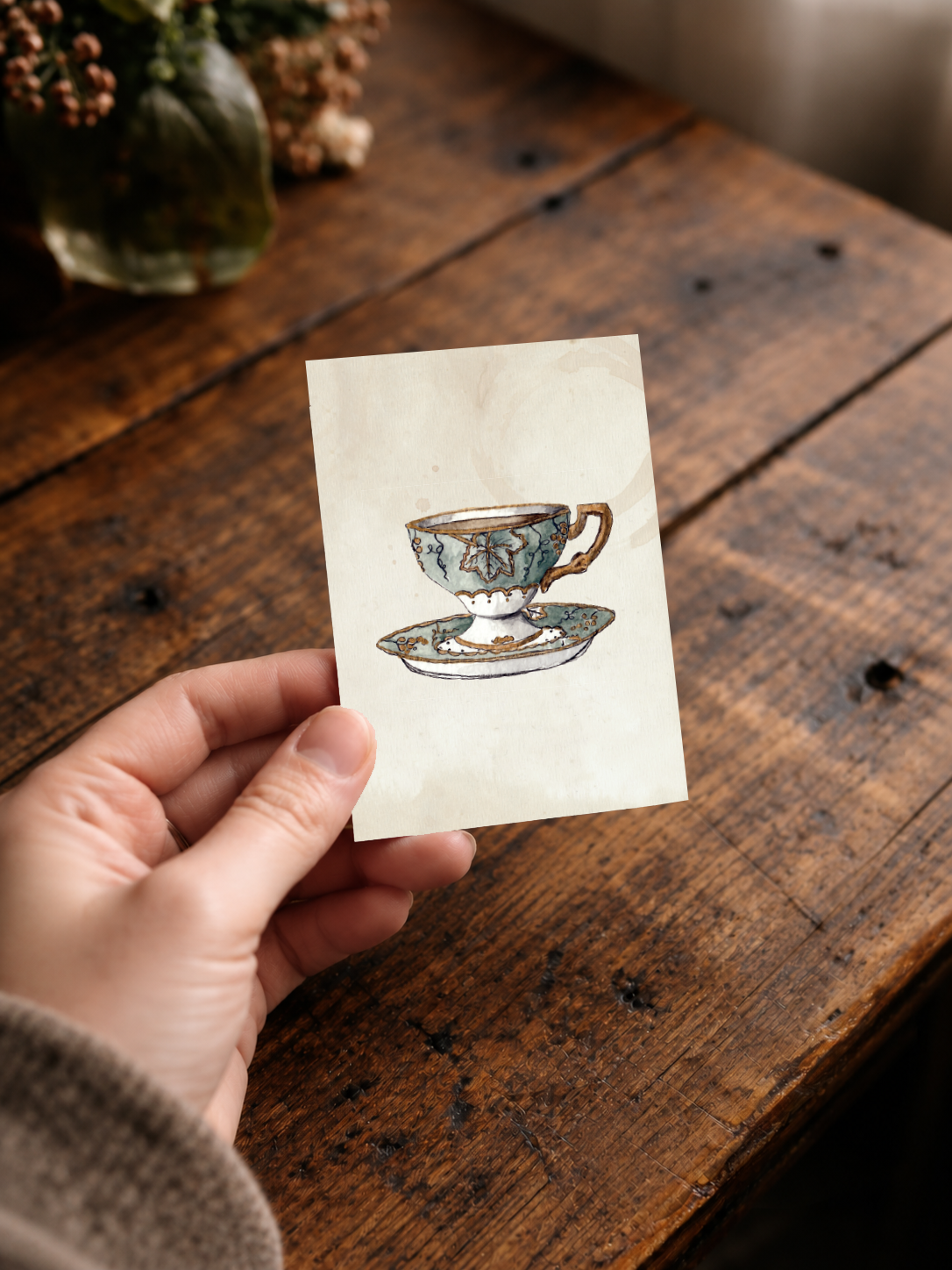 Recycled Straw Teacup Mini Card