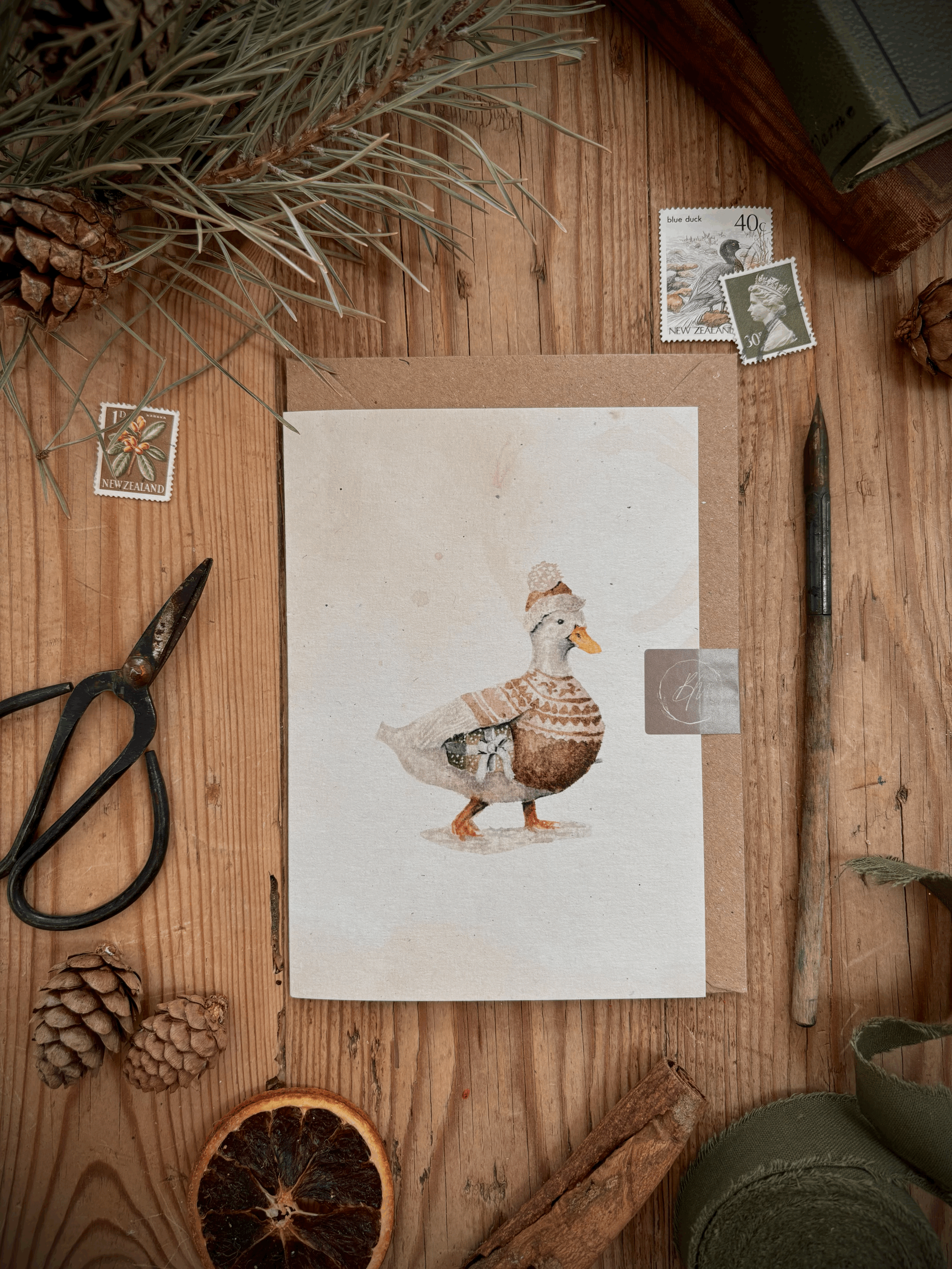Recycled Straw Cosy Duck Christmas Card