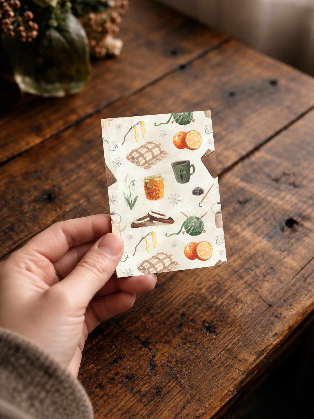 Oranges and Snowdrops Straw Mini Card