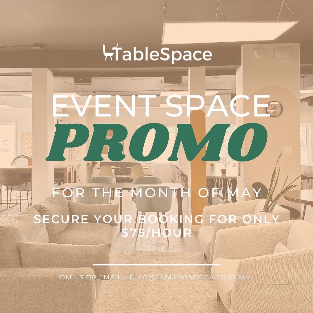It&rsquo;s time to get together! We are welcoming summer celebrations with this promo🧡

For the month of May, secure your event space booking for a discounted rate!🥳

Bookings come with access to a kitchenette, free wifi and music, free parking and