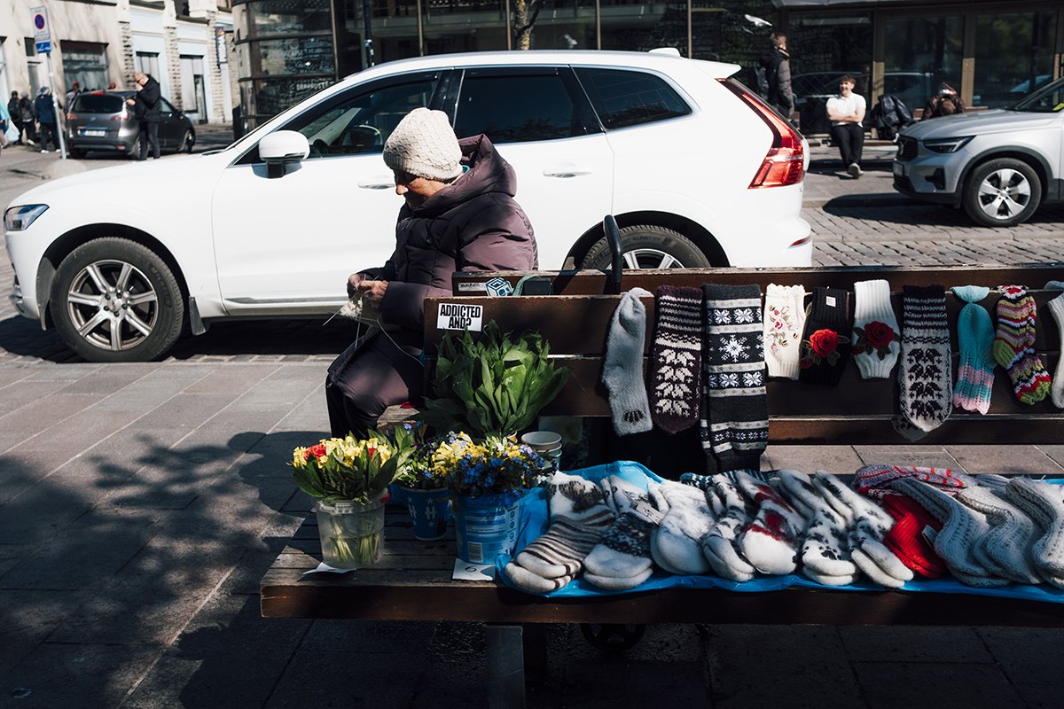 Women selling dreams in old town gates in Tallinn Estonia